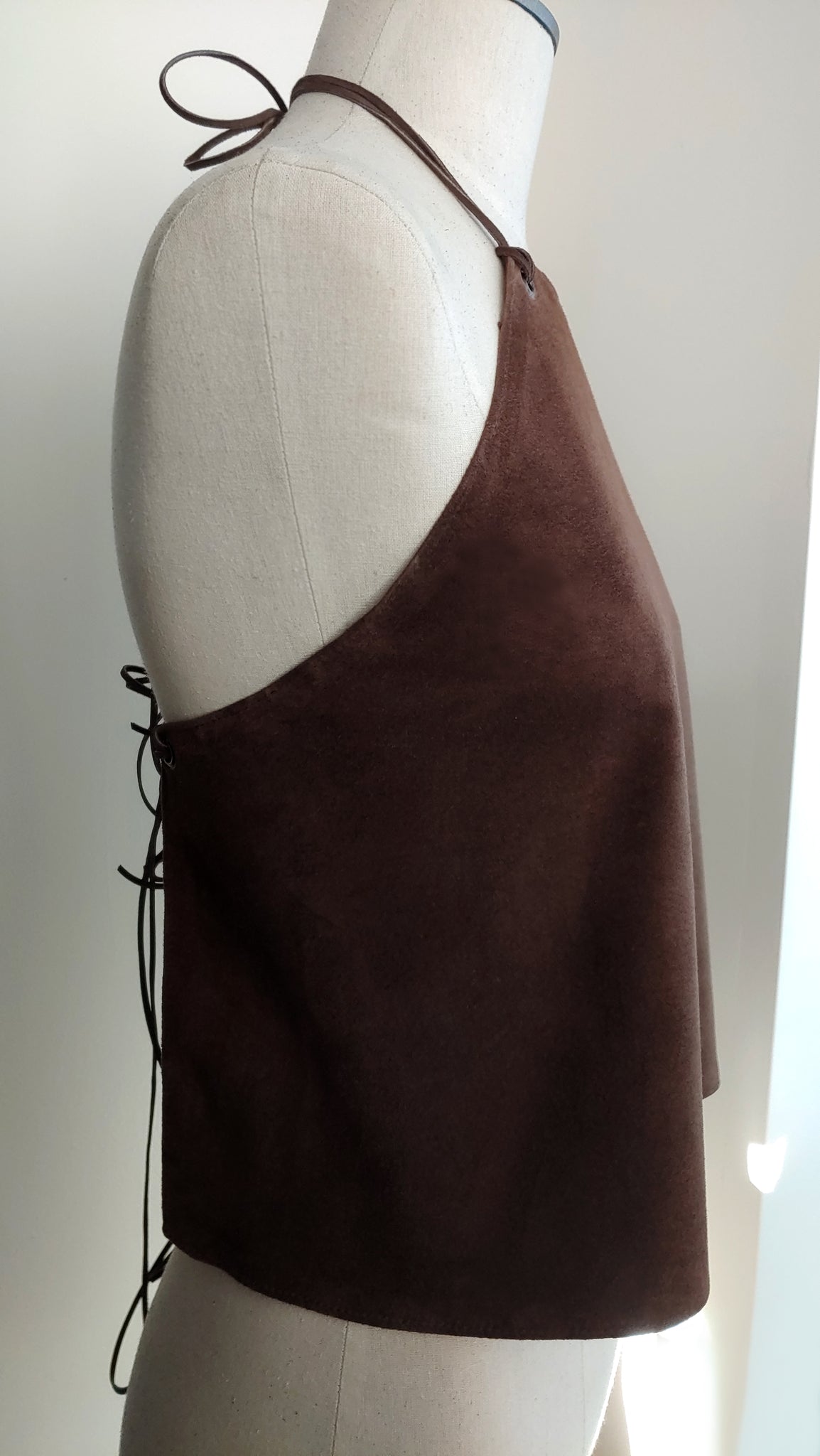 Sequoyah Backless Leather Halter Top - Deep Scoop Cowl or Square Neck - SS1135