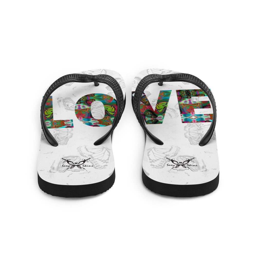 LOVE ~ Butterfly Word Art Flip-Flops, Beach Sandals