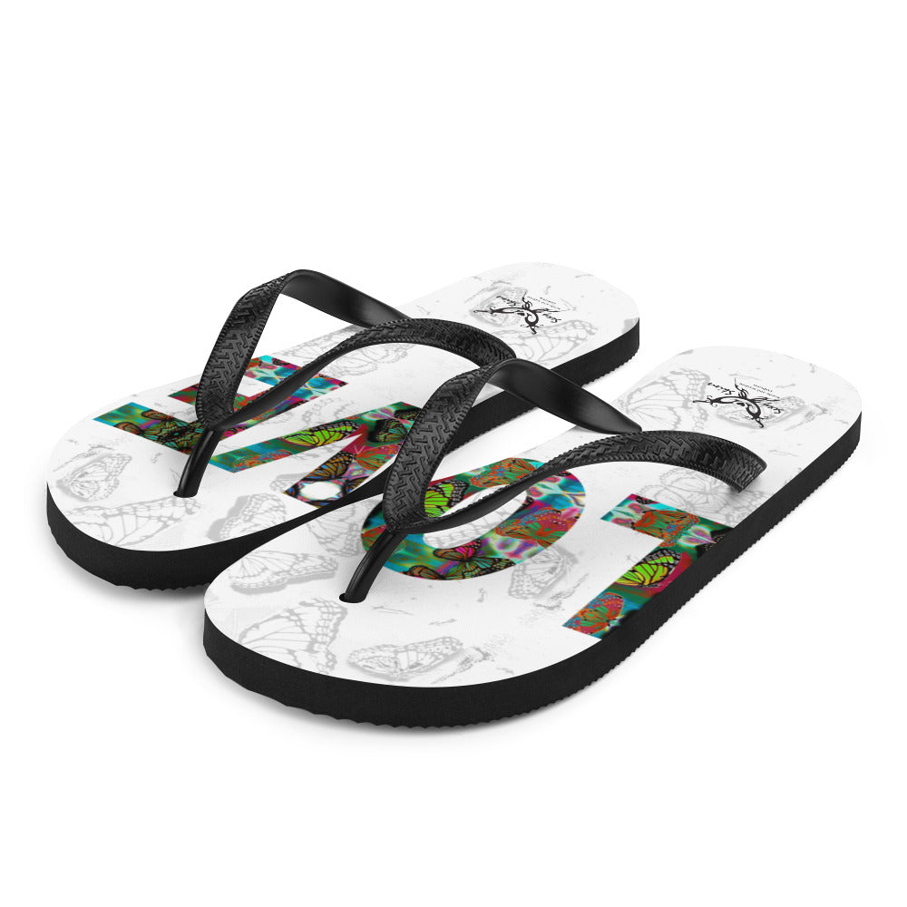 LOVE ~ Butterfly Word Art Flip-Flops, Beach Sandals