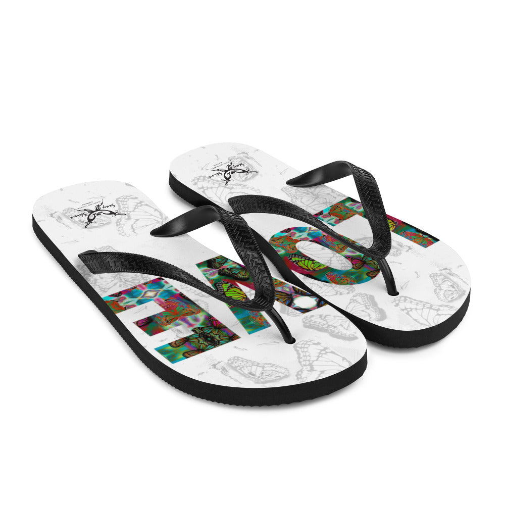 LOVE ~ Butterfly Word Art Flip-Flops, Beach Sandals