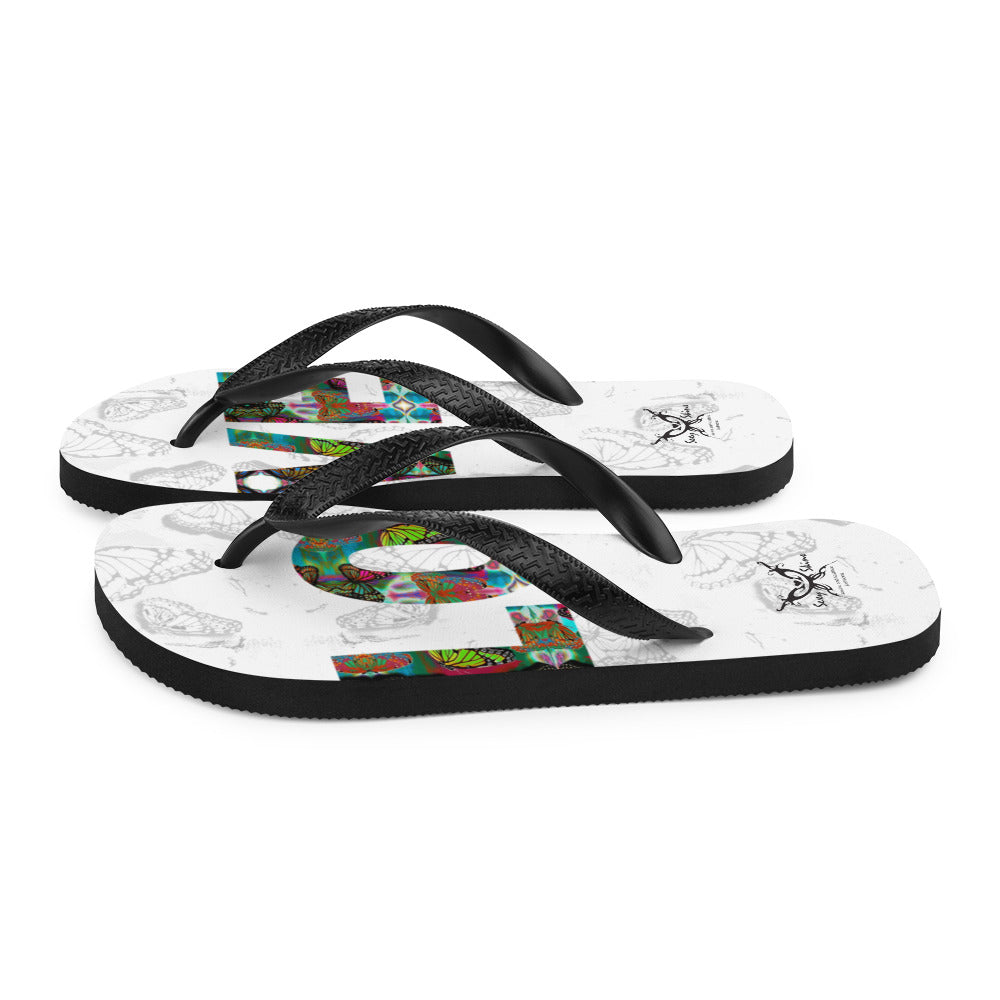 LOVE ~ Butterfly Word Art Flip-Flops, Beach Sandals