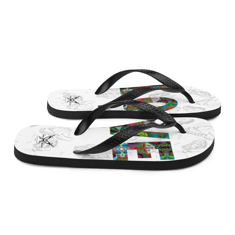 LOVE ~ Butterfly Word Art Flip-Flops, Beach Sandals