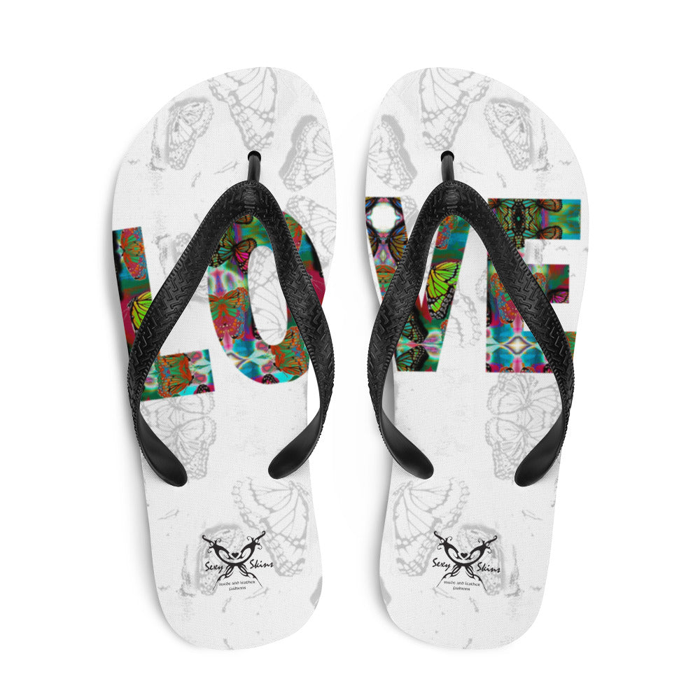 LOVE ~ Butterfly Word Art Flip-Flops, Beach Sandals