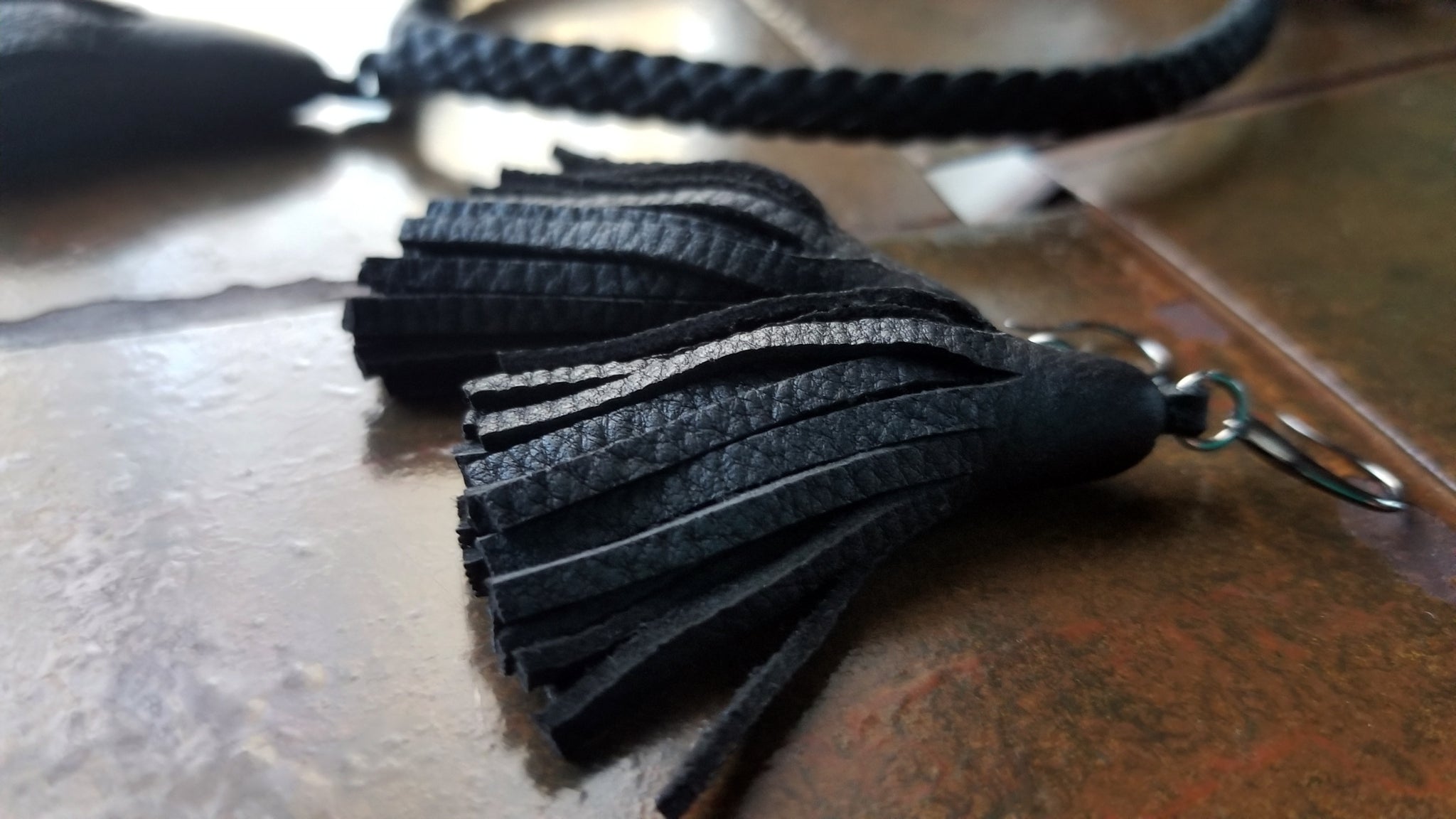 TILU Leather Tassel Earrings, Small Leather Fringe Tassel Earrings, black