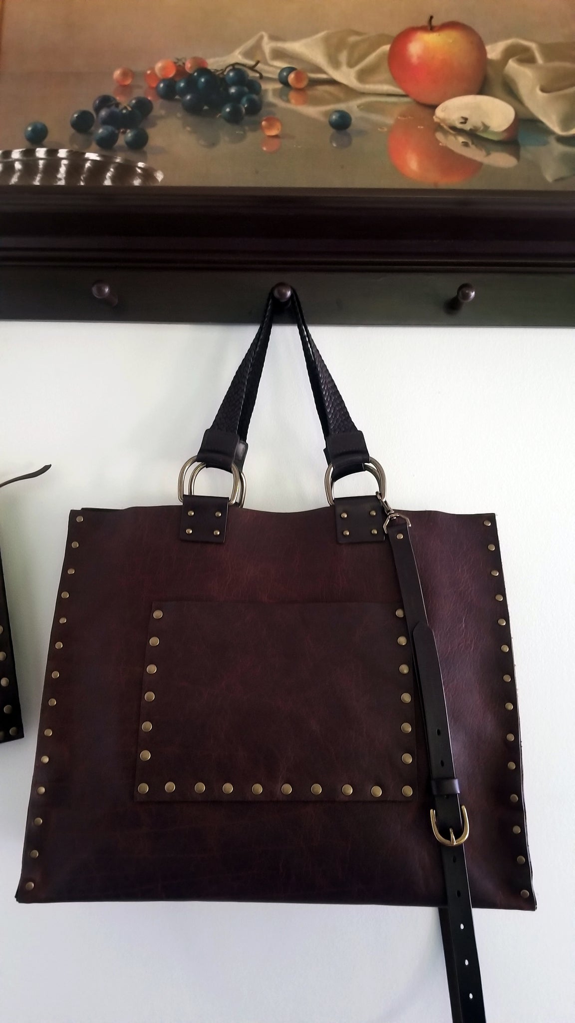 malia tote bag, brown with matching carry strap