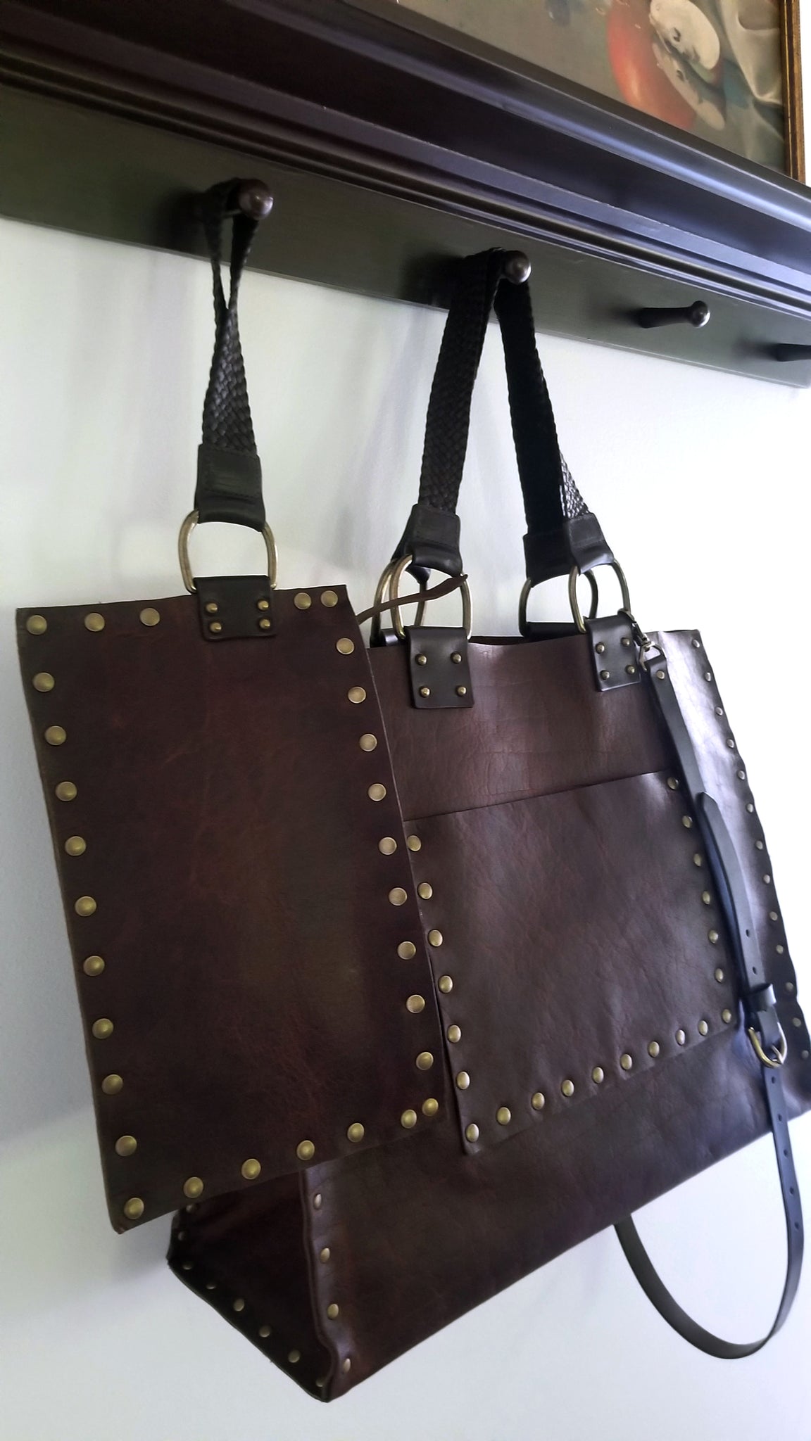 leather tote bag with shoulder strap and leather wristlet, part of the Malia Collection of tote bags, purses and carry all bags, featured in canela navajo bison leather