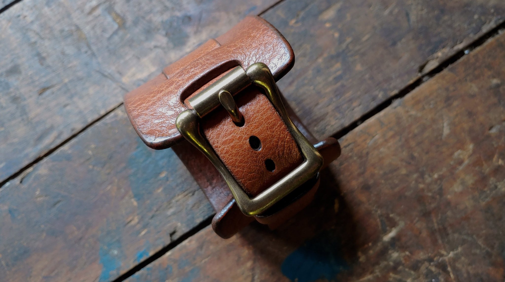 Extra Wide Bund Watchstrap, antique brass buckle