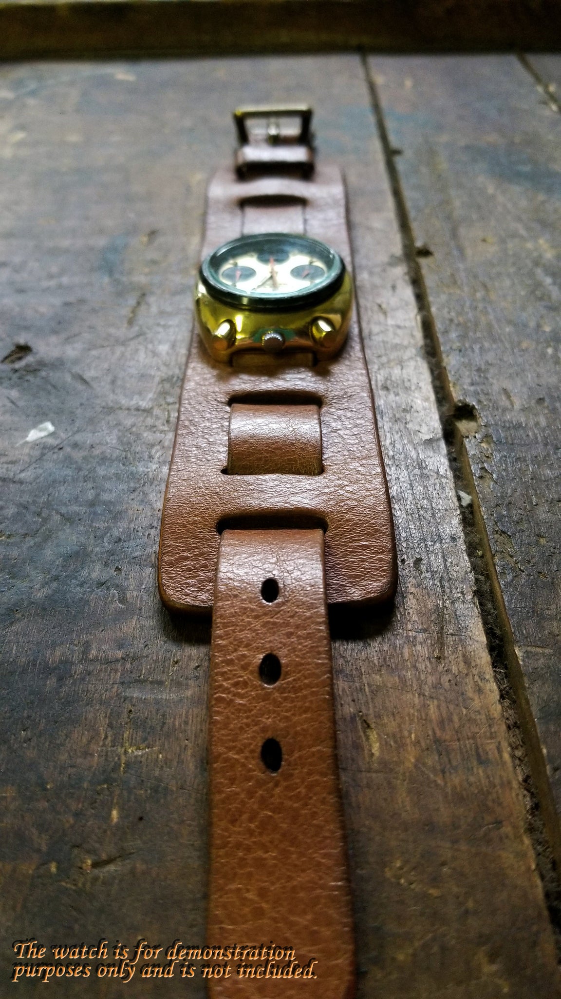 bund style military watch band featuring a Citizens 8110 Bullhead like the one worn by Brad Pitt in the movie, "Once Upon a Time in Hollywood".