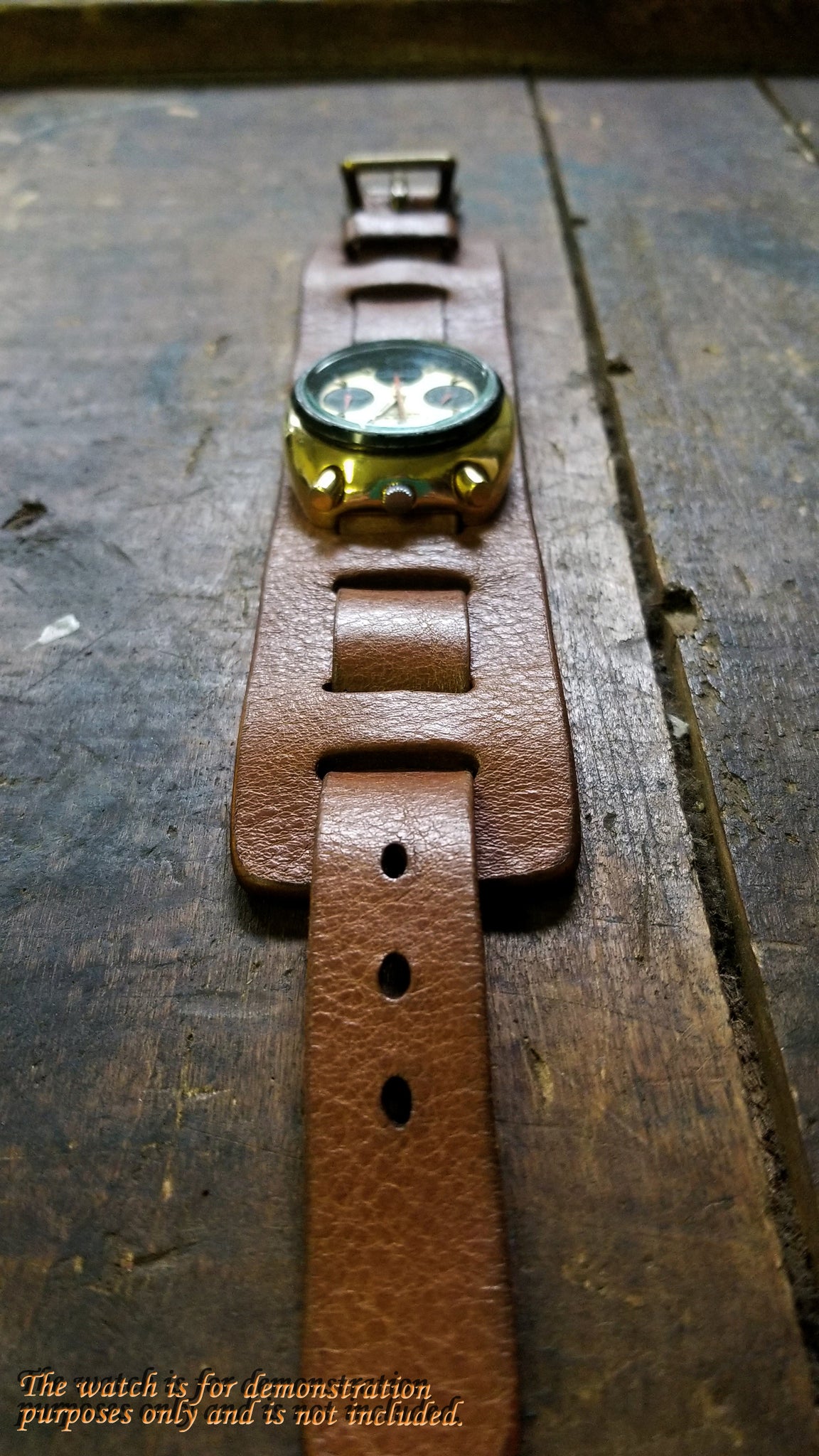 bund style military watch band featuring  a Citizens 8110 Bullhead like the one worn by Brad Pitt in the movie, "Once Upon a Time in Hollywood".