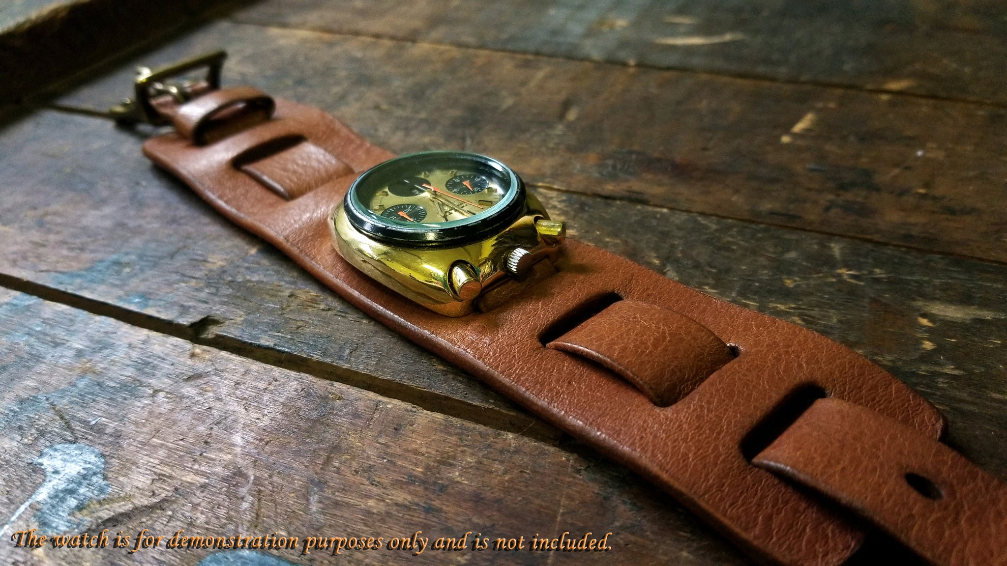 bund style military watch band featuring a Citizens 8110 Bullhead like the one worn by Brad Pitt in the movie, "Once Upon a Time in Hollywood".