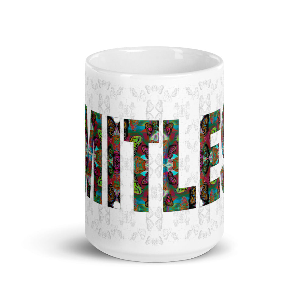 Limitless ~ LOVE ETERNAL Ceramic Mug; Colorful Butterflies, Printed Words, Word Art, Motivation Mug