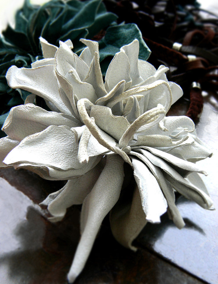 Pearl White Ayana Hand-Cut Lambskin Flower & Braided Leather Wrist Wrap