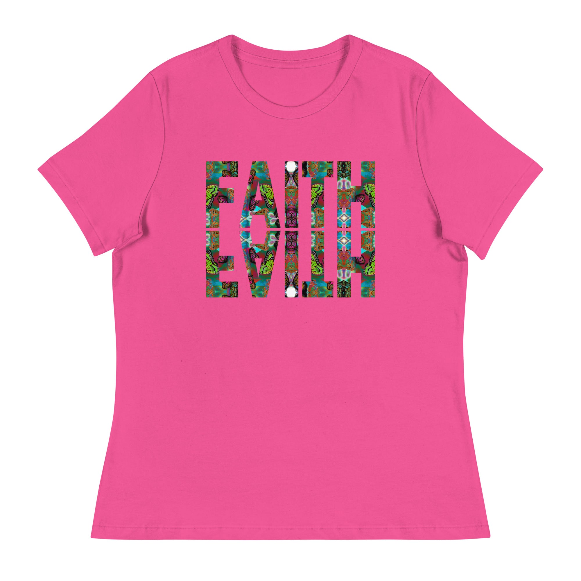 FAITH ~ Women's Graphic T-Shirt, Butterfly Word Art Short Sleeve Top