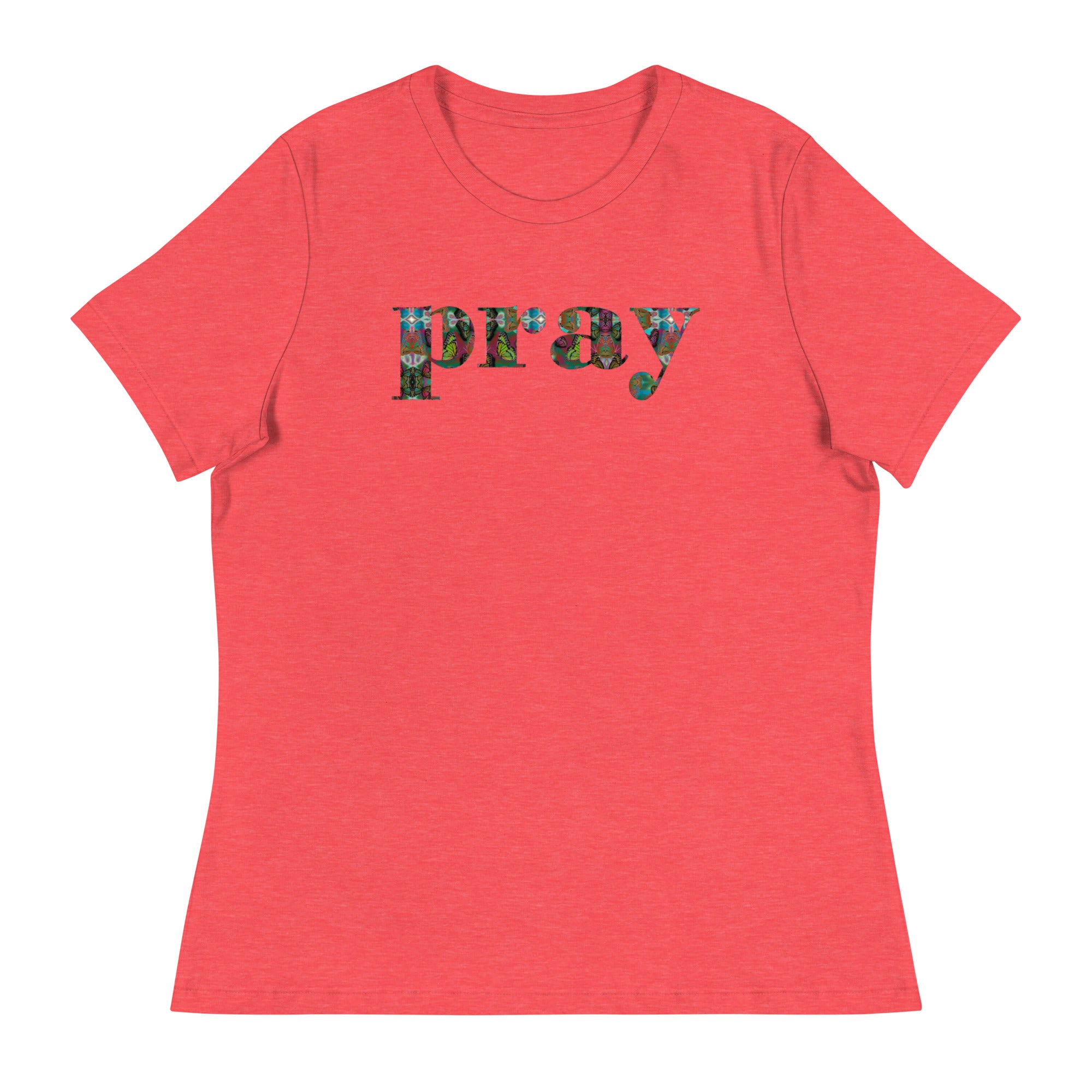 PRAY ~ Women's Butterfly Word Art Graphic T-Shirt, Short Sleeve Top