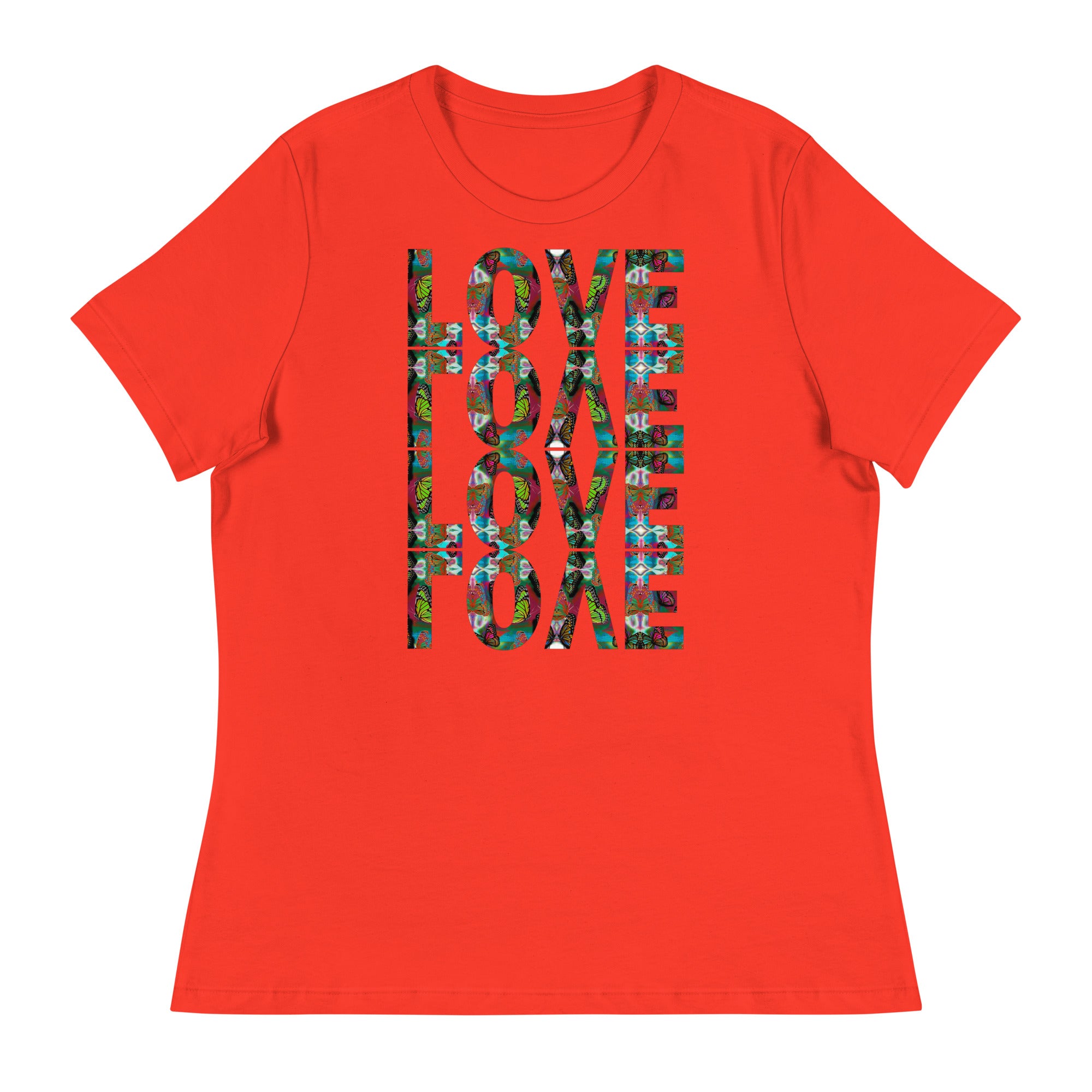 LOVE x 4 ~ Women's Graphic T-Shirt, Butterfly Word Art Short Sleeve Top