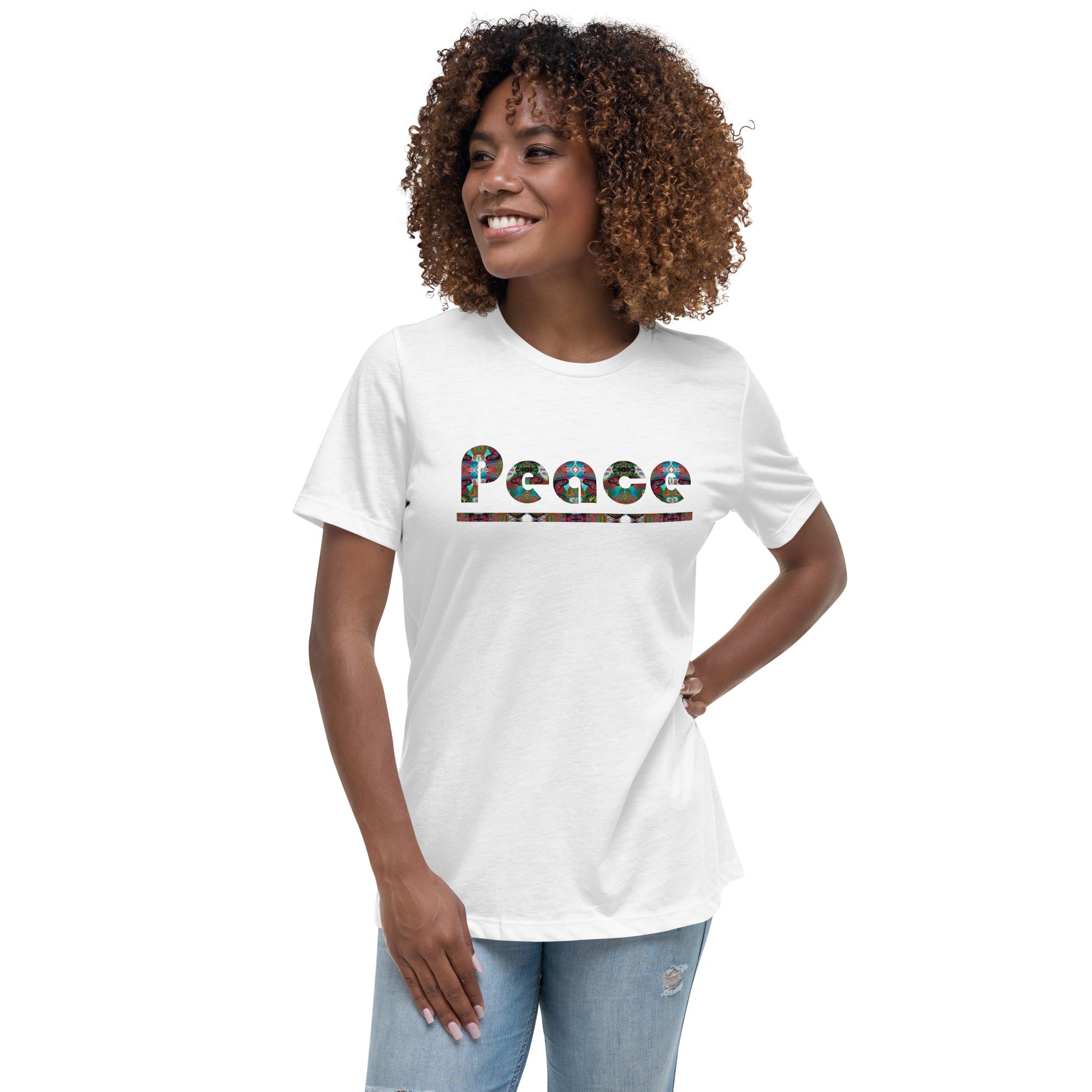Peace ~ Women's Graphic T-Shirt, Butterfly Word Art Short Sleeve Top