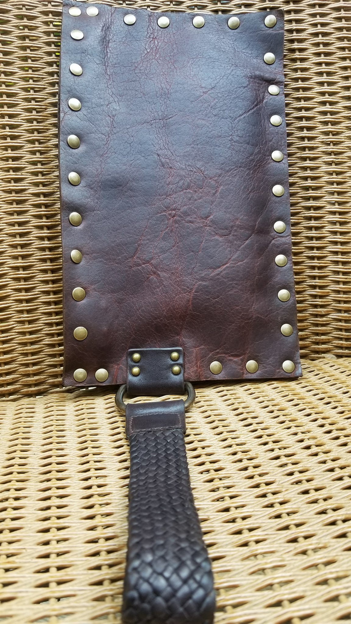 leather wristlet zippered purse, Malia, navajo bison leather in canela brown