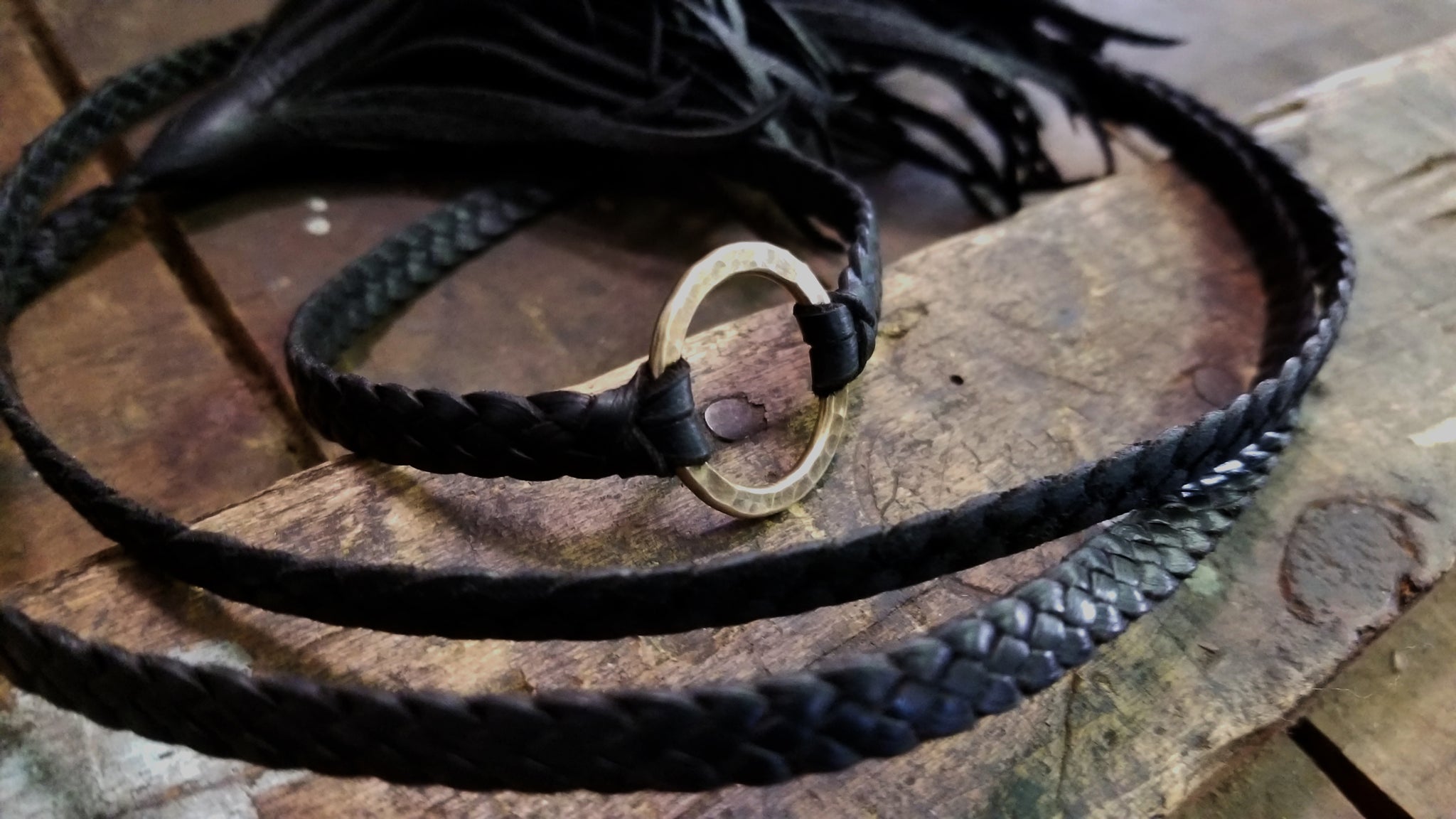 Zyanya Ring Braided Leather Choker Necklace/Wrap Bracelet, black eternity necklace with antique nickel ring