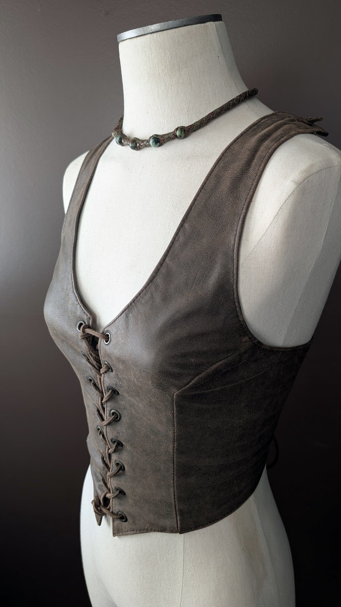 ASHIRO | Hand Braided Kangaroo Leather Necklace with Leather Wrapped African Turquoise & Sculptural Toggle Closure