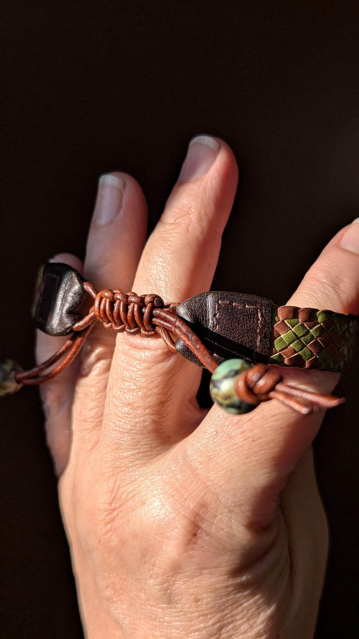 ASHIRO | Hand Braided Kangaroo Leather Bracelet with African Turquoise Beads