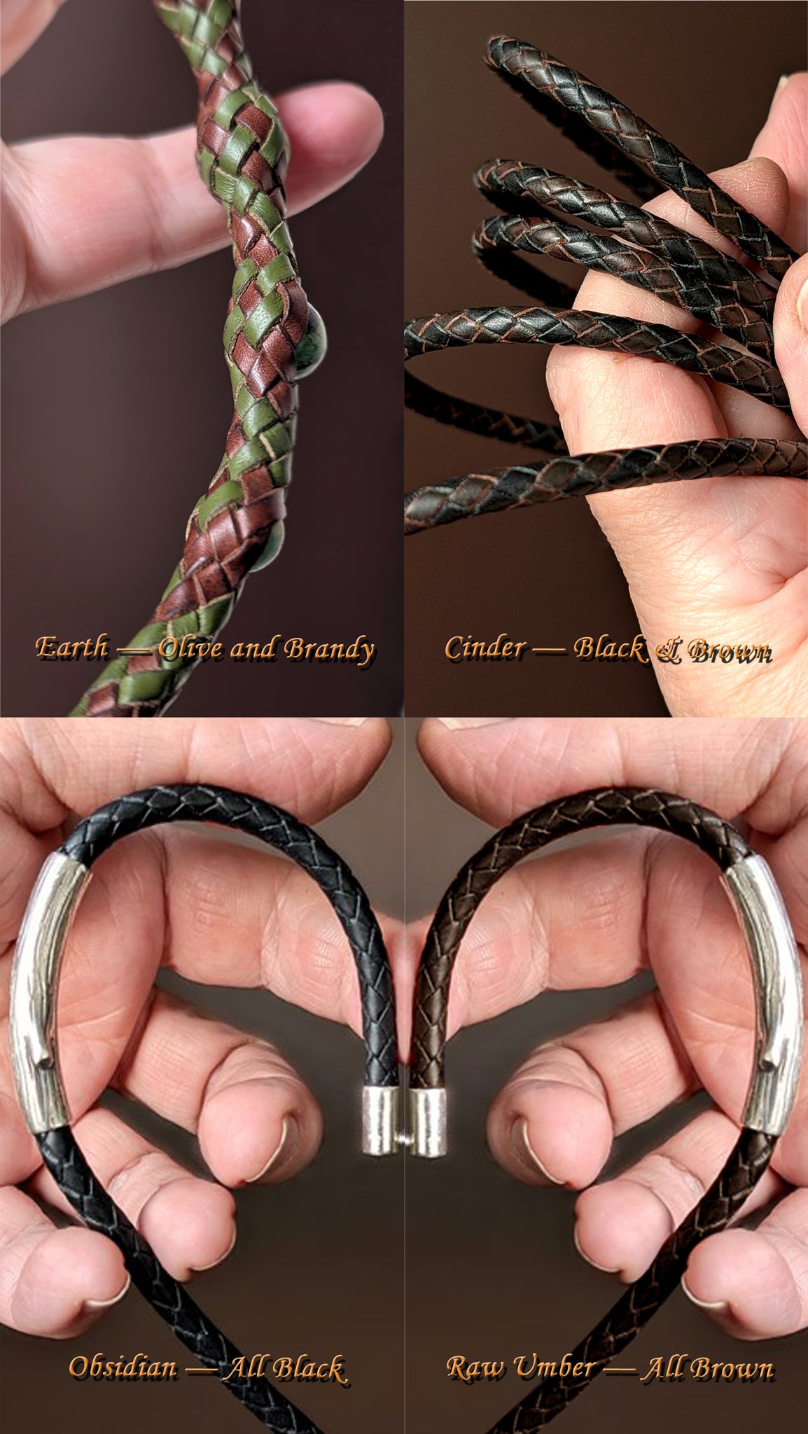 Hand Braided Kangaroo Leather Necklace with Leather Wrapped African Turquoise & Sculptural Toggle Closure