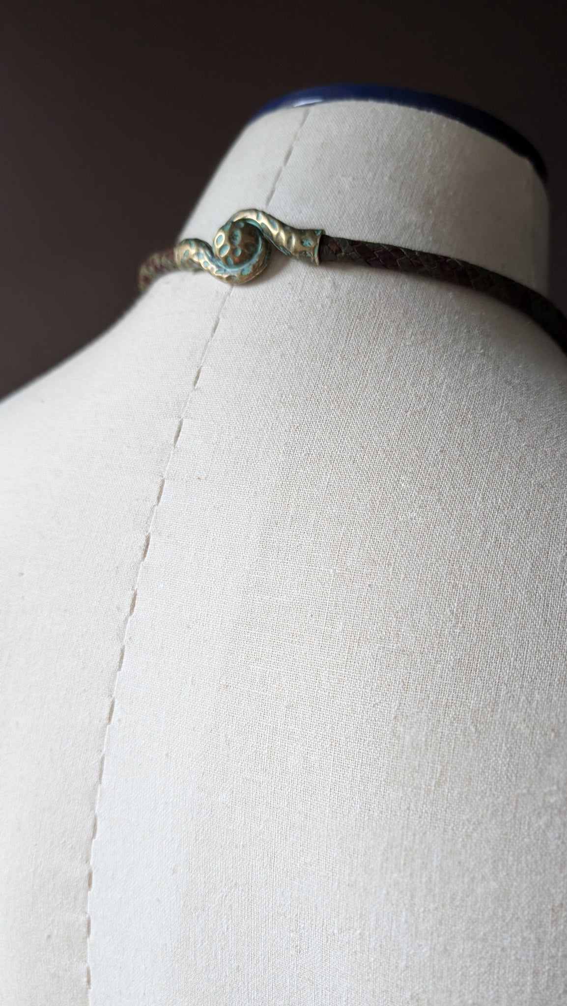 ASHIRO | Hand Braided Kangaroo Leather Necklace with Leather Wrapped African Turquoise & Sculptural Toggle Closure