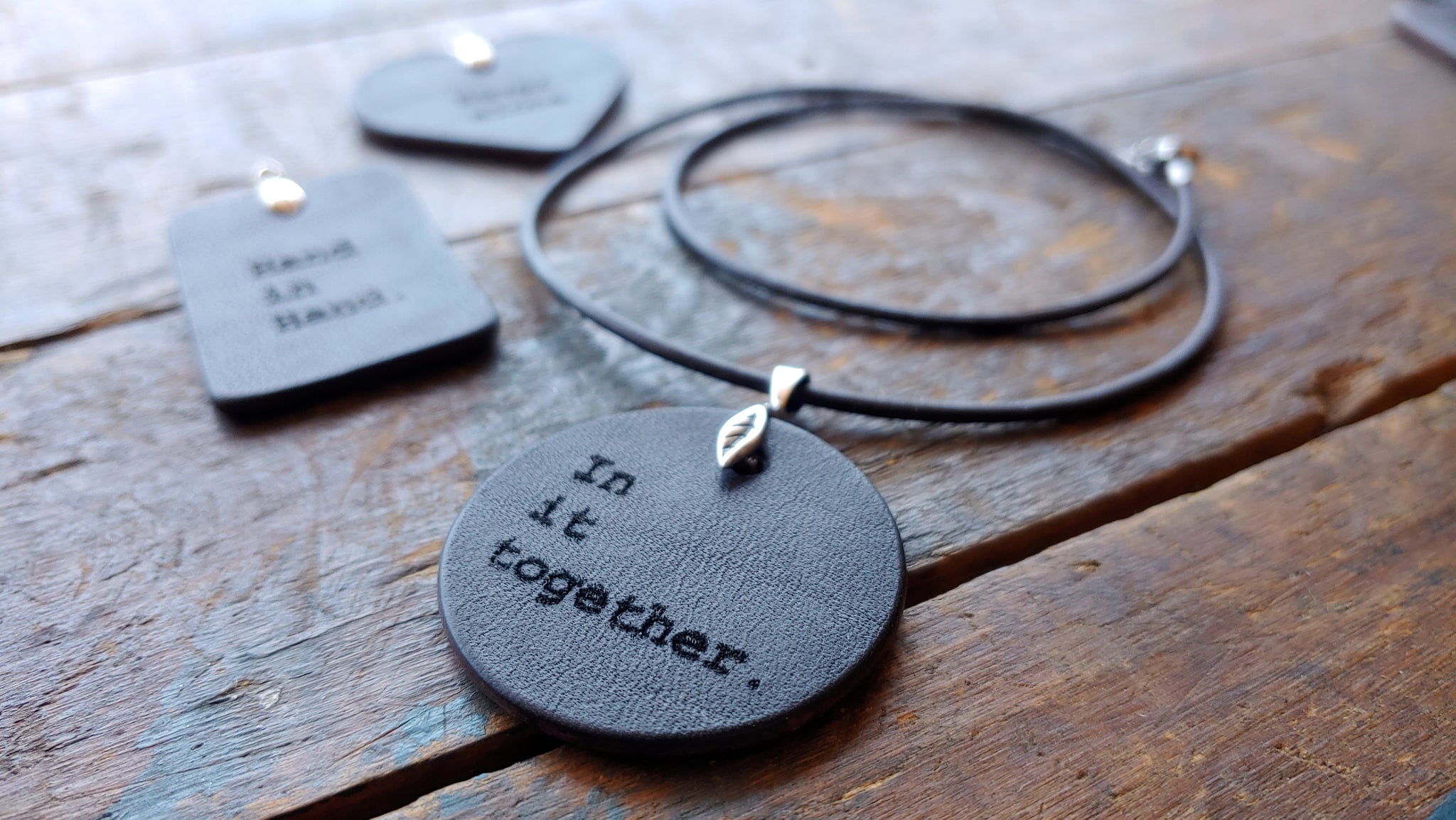 The Compassion Genuine Leather Necklace with Sterling Silver Leaf Bail & Lobster Clasp