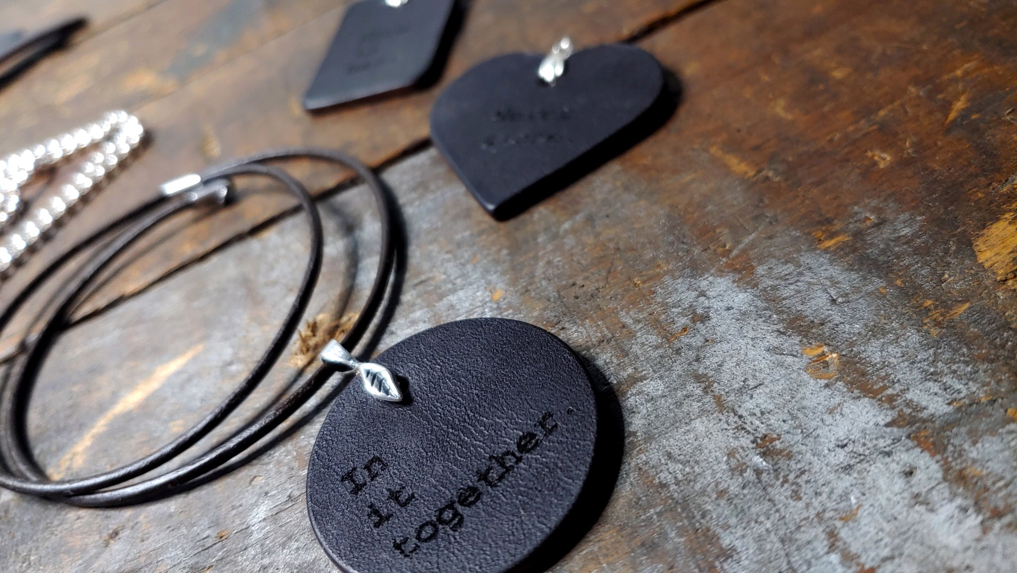 The Compassion Genuine Leather Necklace with Sterling Silver Leaf Bail & Lobster Clasp
