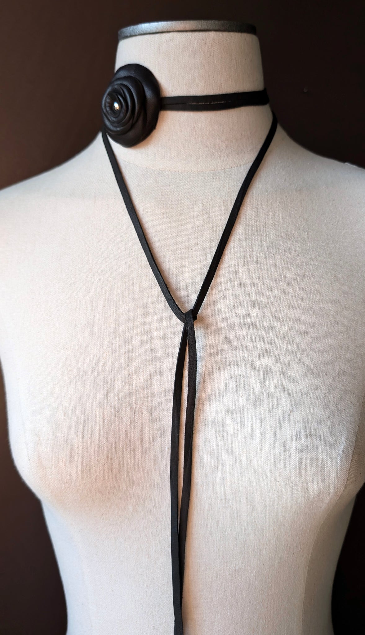 Small Leather Rose Flower Choker Necklace & Belt; Leather Ties or Leather Collar