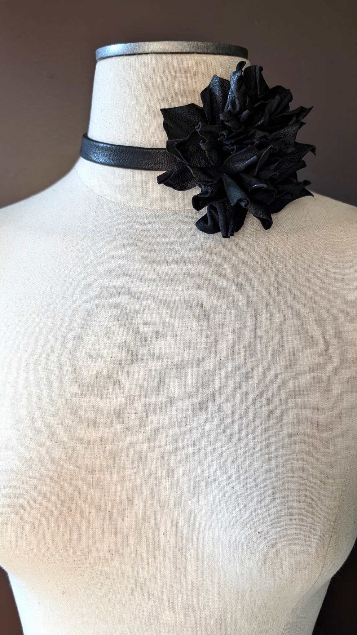 Large Leather Rose Flower Choker Necklace & Belt; Leather Ties or Leather Collar