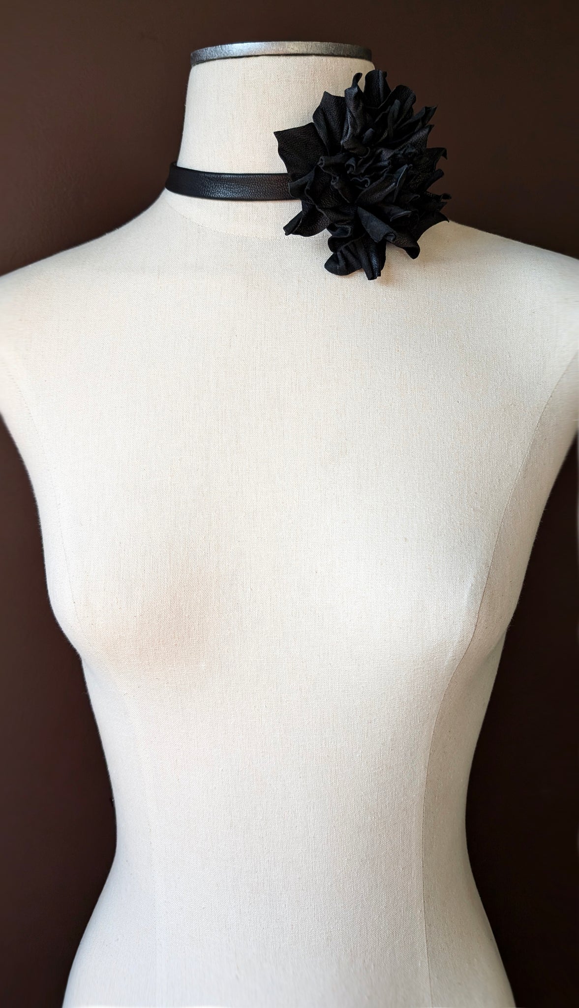 Large Leather Rose Flower Choker Necklace & Belt; Leather Ties or Leather Collar