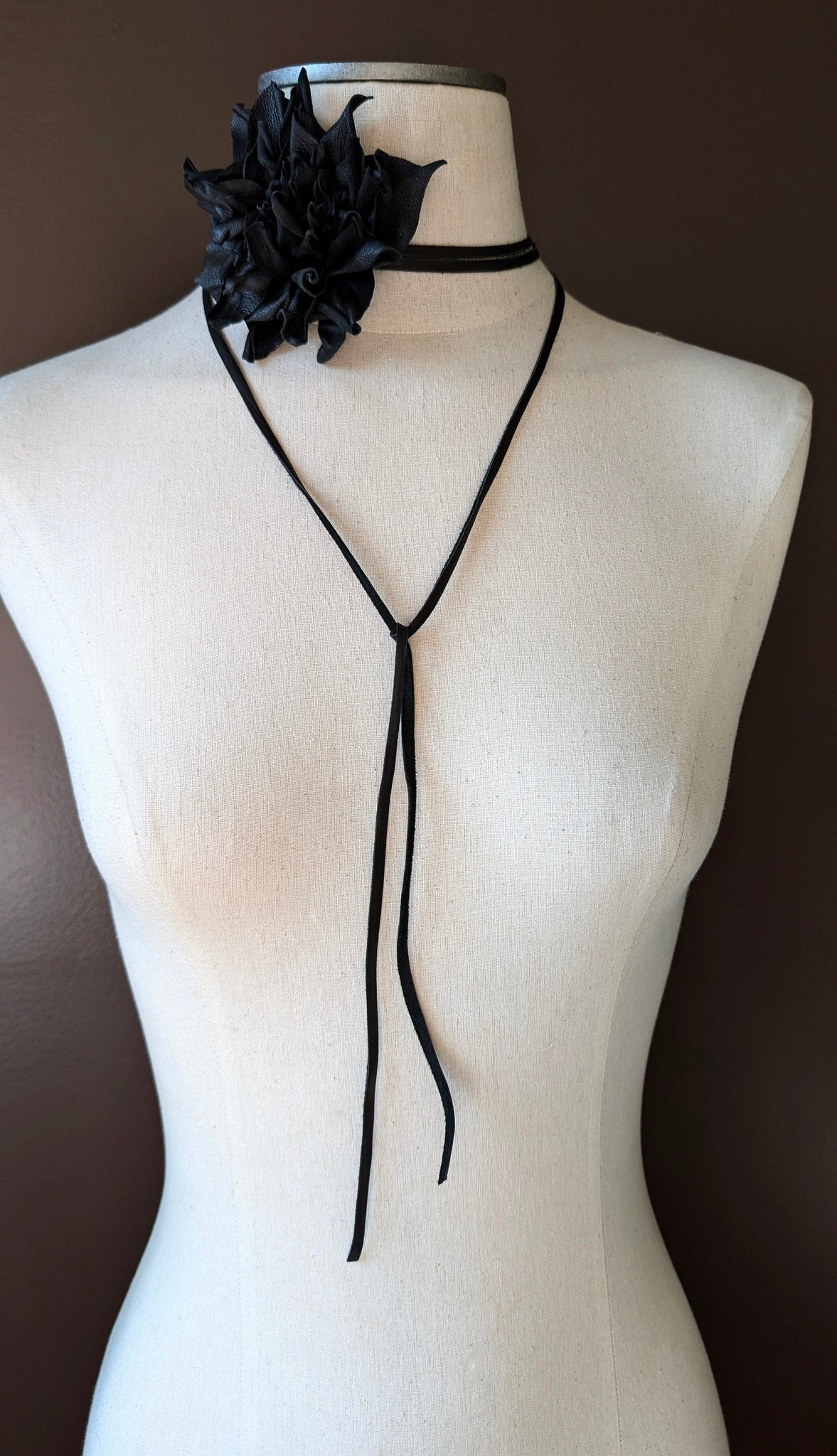 Large Leather Rose Flower Choker Necklace & Belt; Leather Ties or Leather Collar