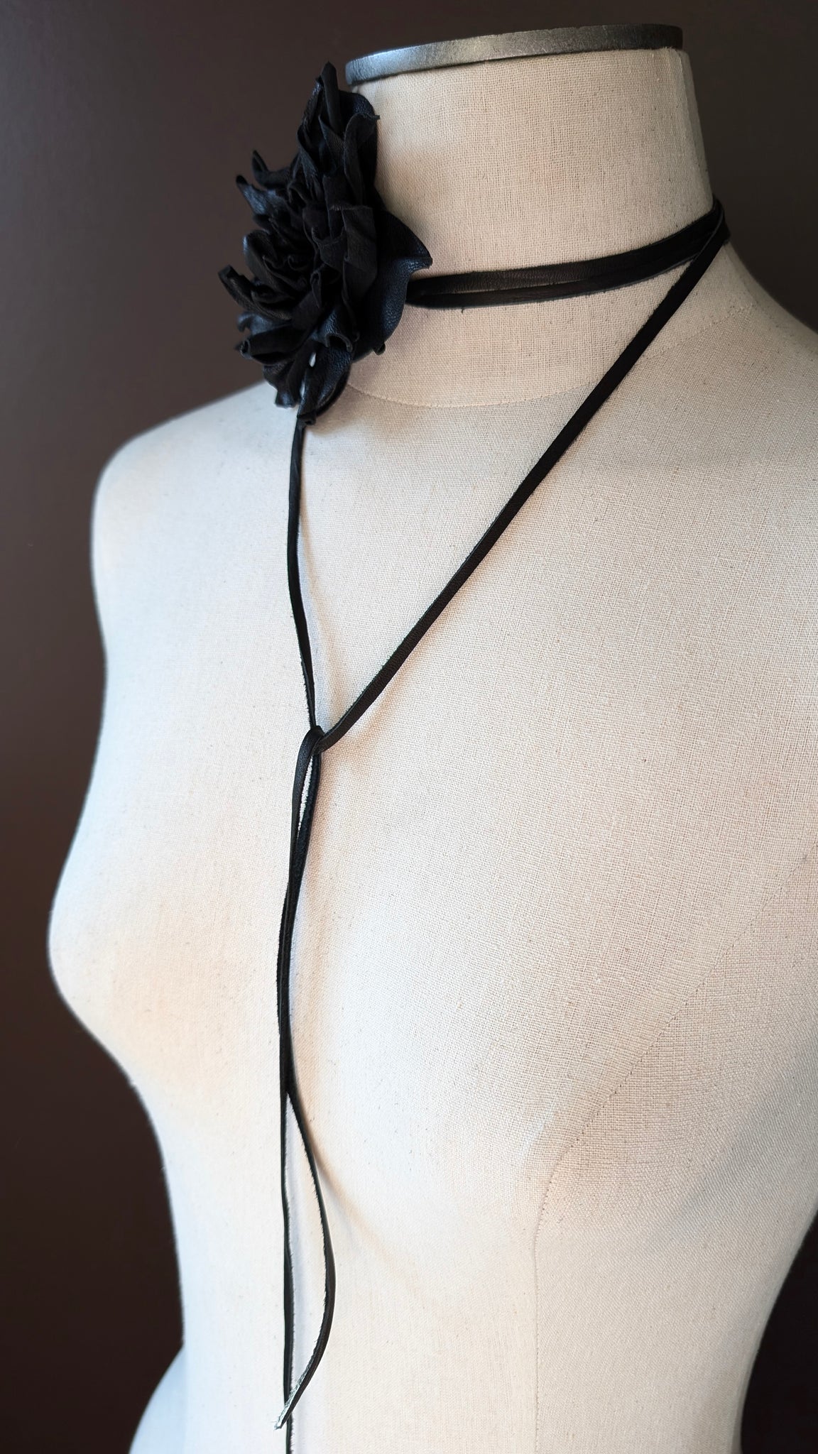 Large Leather Rose Flower Choker Necklace & Belt; Leather Ties or Leather Collar