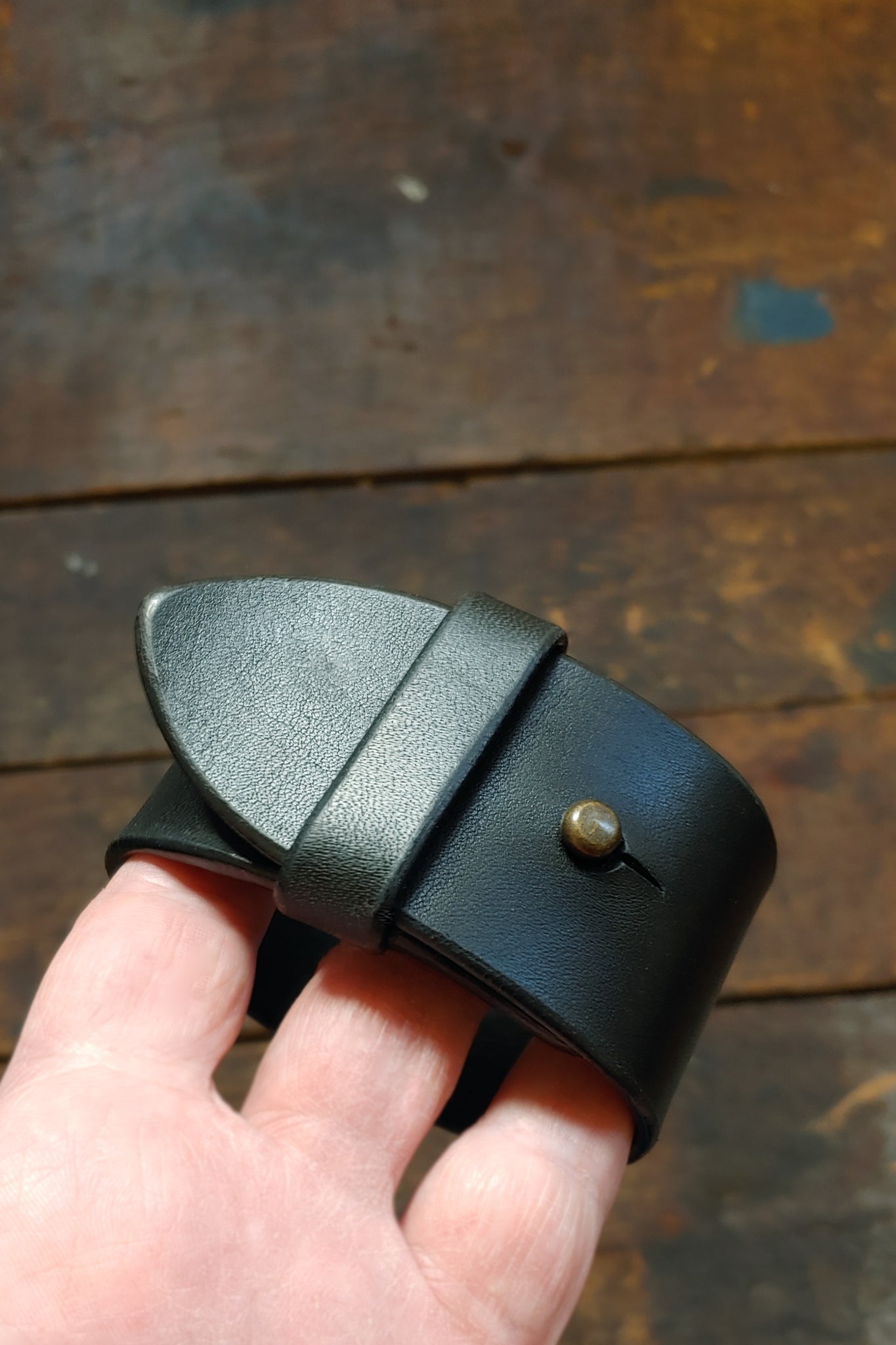 Mao Belt Style Leather Cuff, Nickel or Rhinestone Button Stud, 1.5" or 1" Wide Bracelet