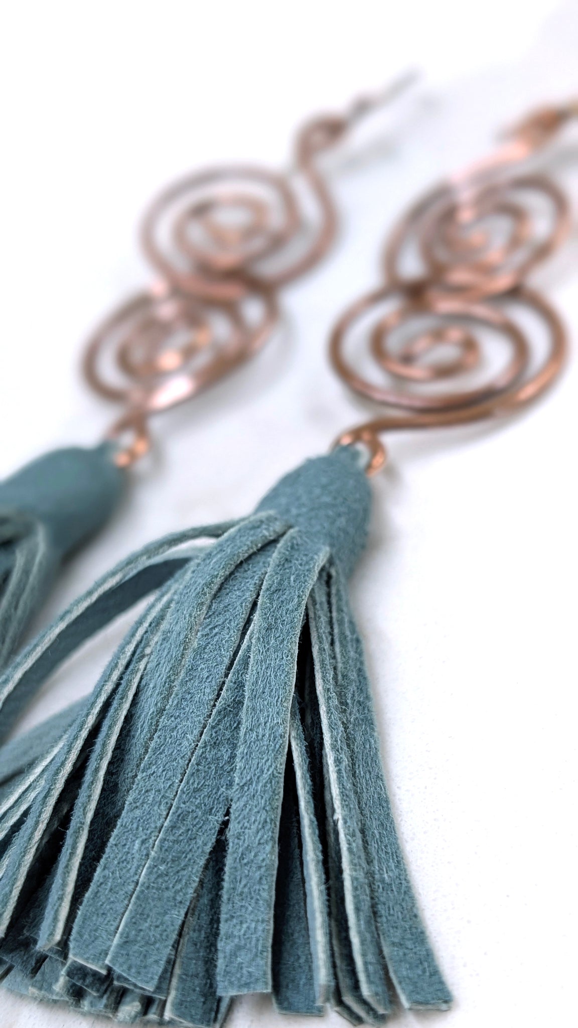 Arial Lux Suede Leather Fringe Double Spiral Earrings