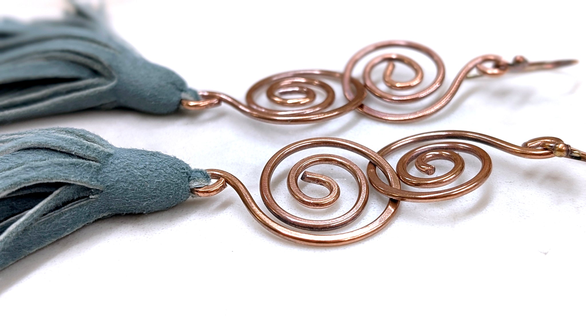 Arial Lux Suede Leather Fringe Double Spiral Earrings