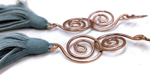 Arial Lux Suede Leather Fringe Double Spiral Earrings