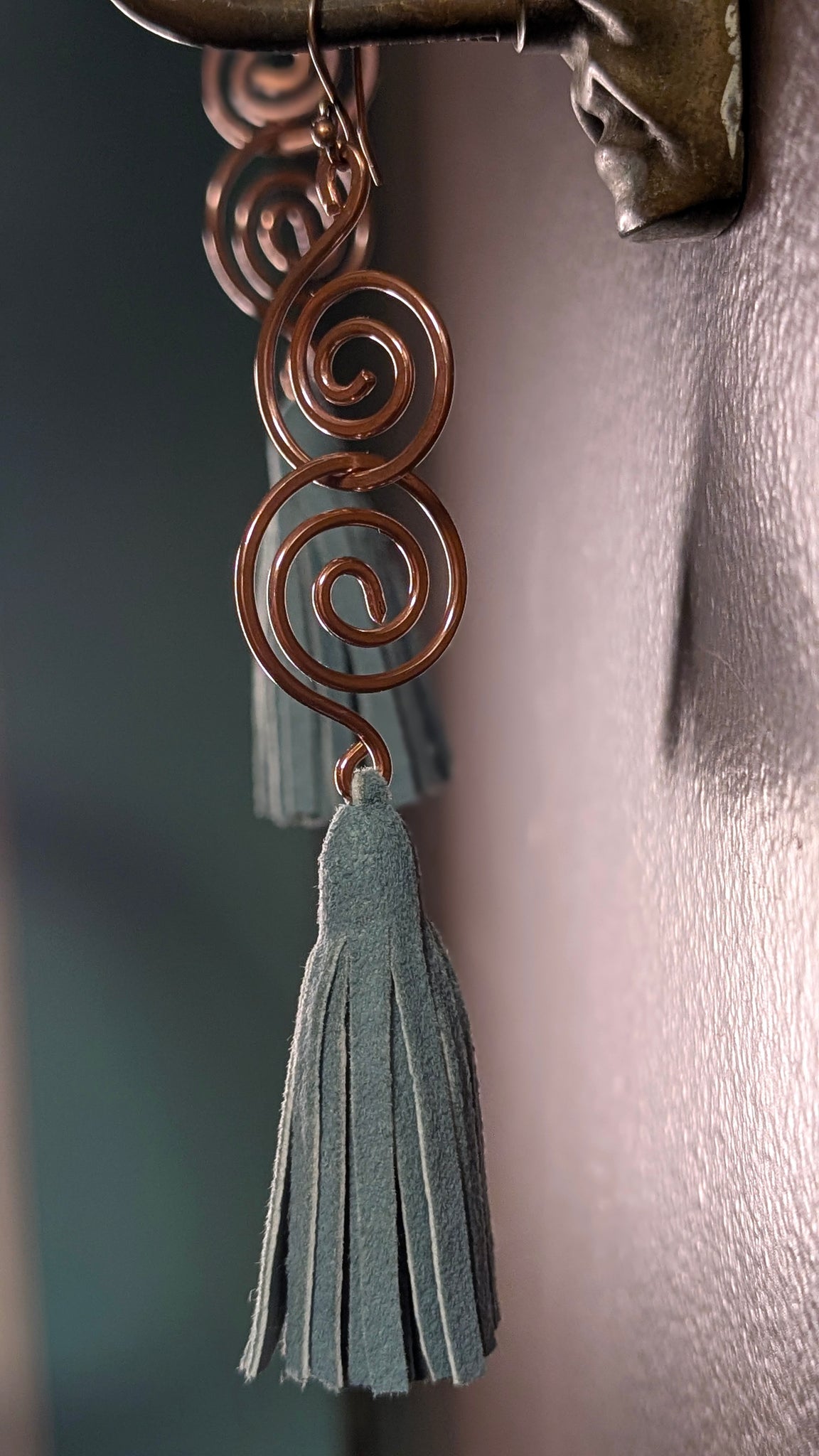 Arial Lux Suede Leather Fringe Double Spiral Earrings