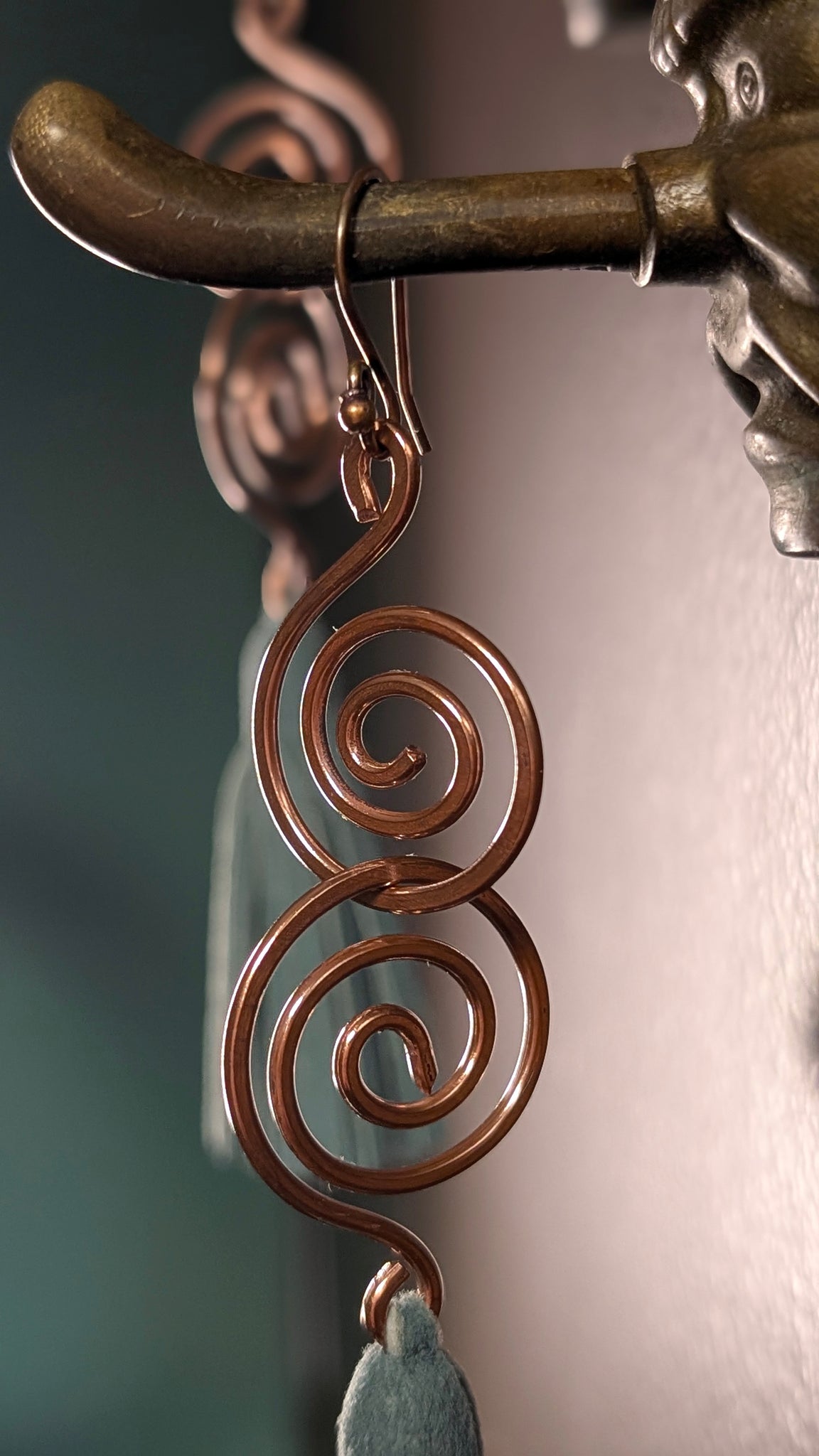 Arial Lux Suede Leather Fringe Double Spiral Earrings