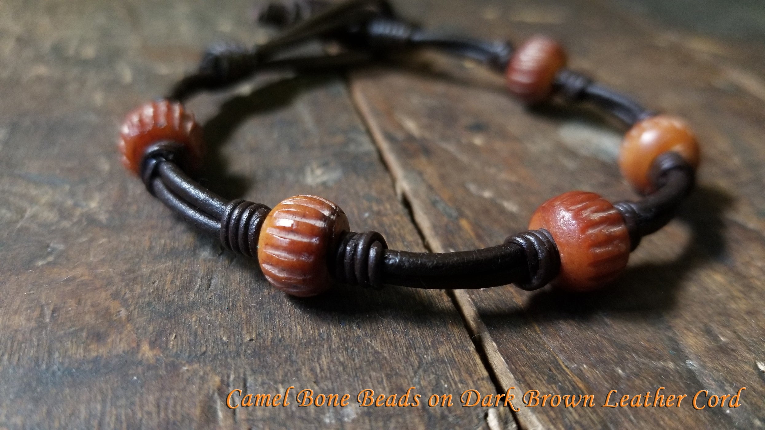 Handmade Leather & Hemp Bracelet Set With Wood Beads - Adjustable Unisex Cuff - View #4