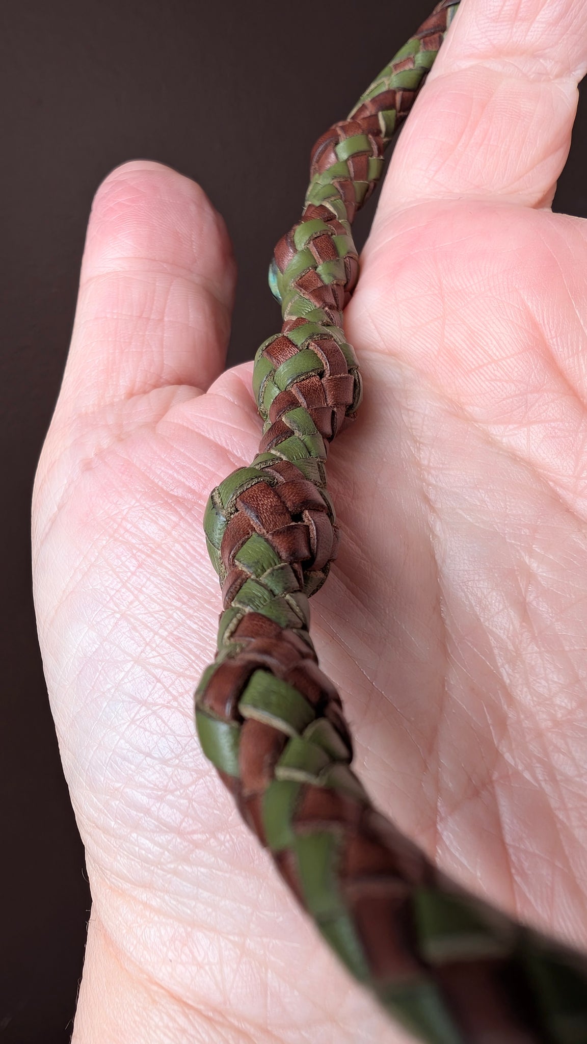 Hand Braided Kangaroo Leather Necklace with Leather Wrapped African Turquoise & Sculptural Toggle Closure