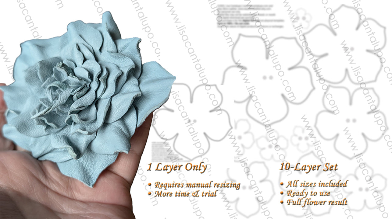 Leather Flower Making Templates; GROUP of 10 Petal Layers or SINGLE; SVG PNG PDF Digital Download + Professional Instruction Guide (10-Layer Set)