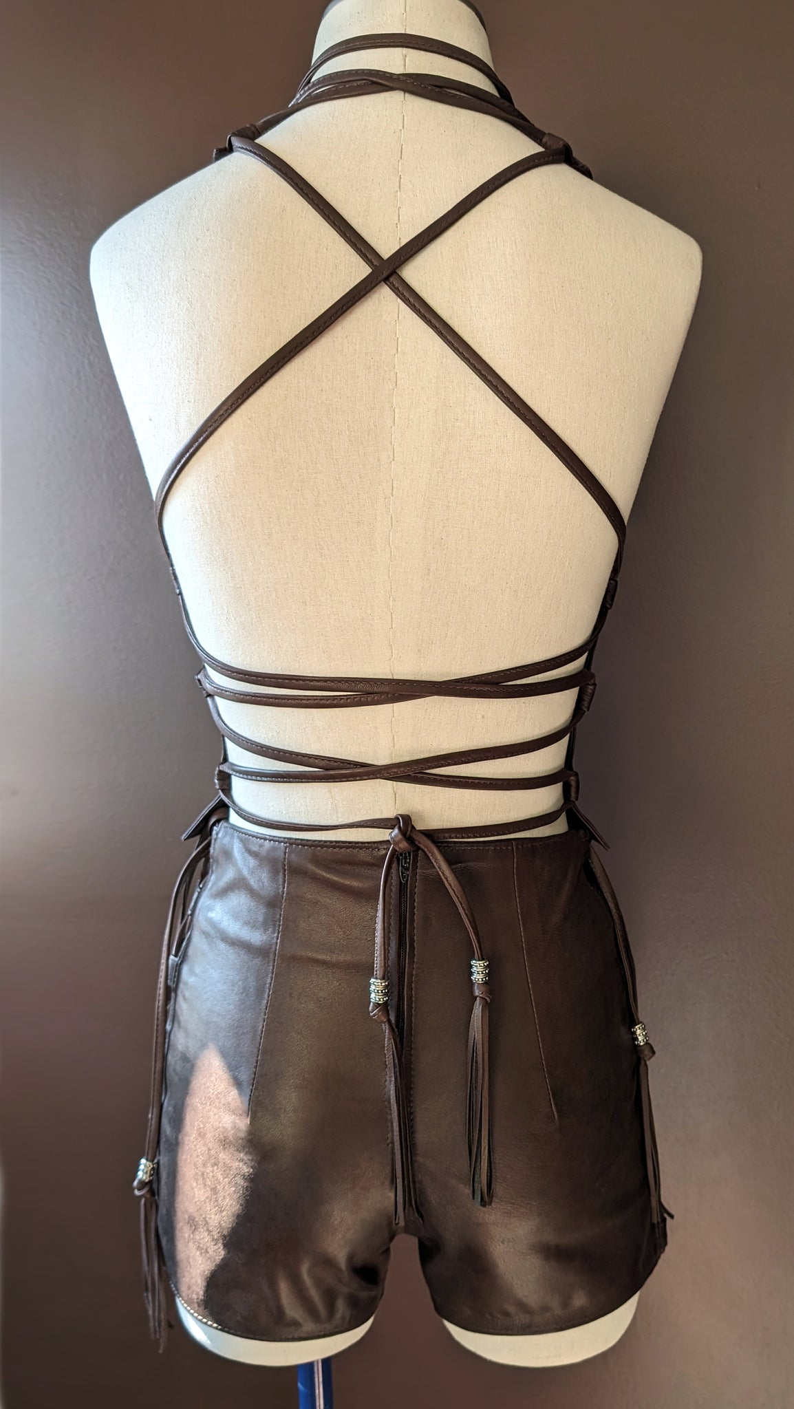 Heaven Sheepskin Leather Halter Crop Top | Backless Short Vest-Style - SS-1133C-sheep