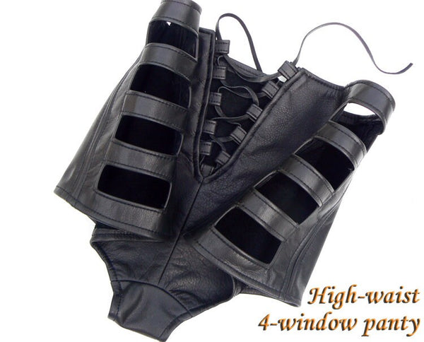 Selena Lambskin Leather Booty Shorts | Windowed Hips & Lace Up Back Panties