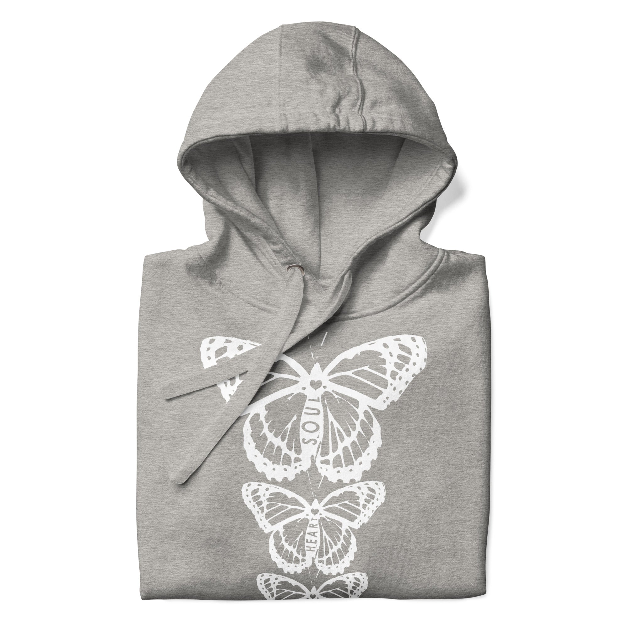 Body Heart & Soul Hoodie | Butterfly Printed Graphic Sweat Shirt | Streetwear Style Attire | Cozy Women's Fashion Fleece