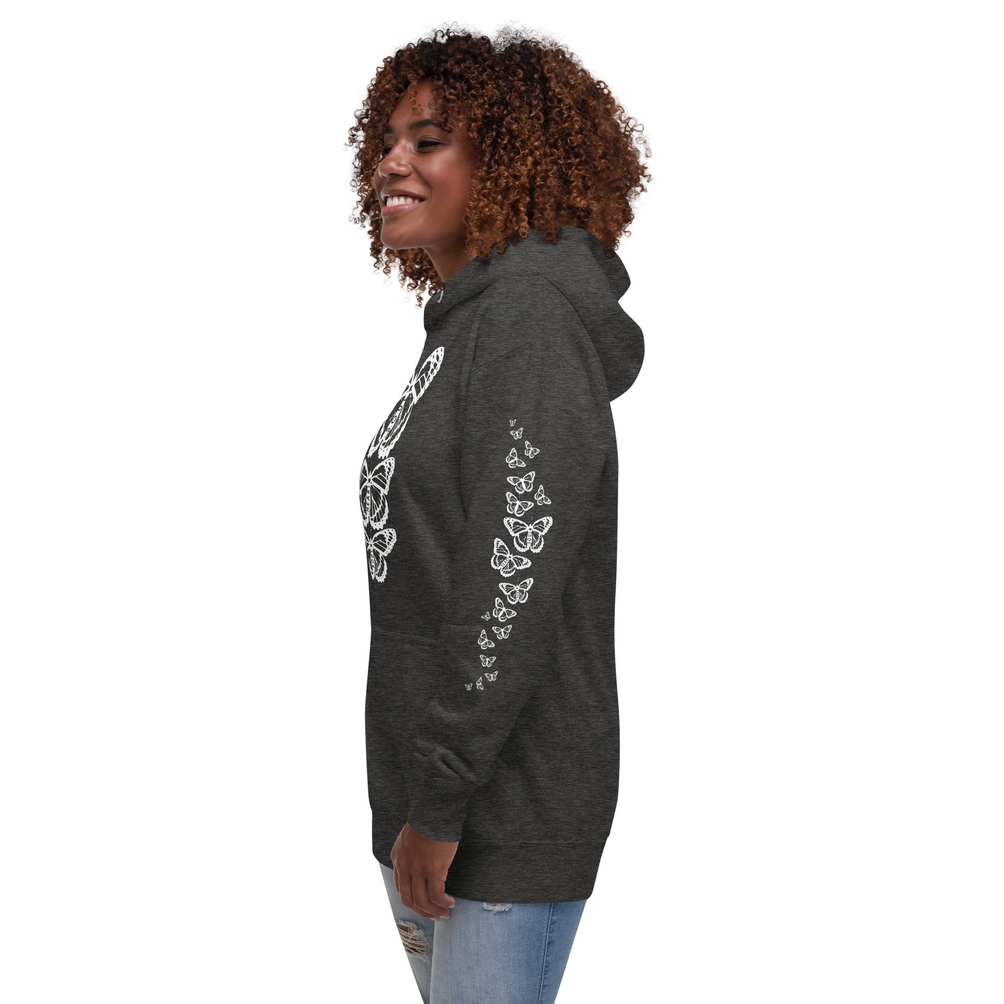 Body Heart & Soul Hoodie | Butterfly Printed Graphic Sweat Shirt | Streetwear Style Attire | Cozy Women's Fashion Fleece