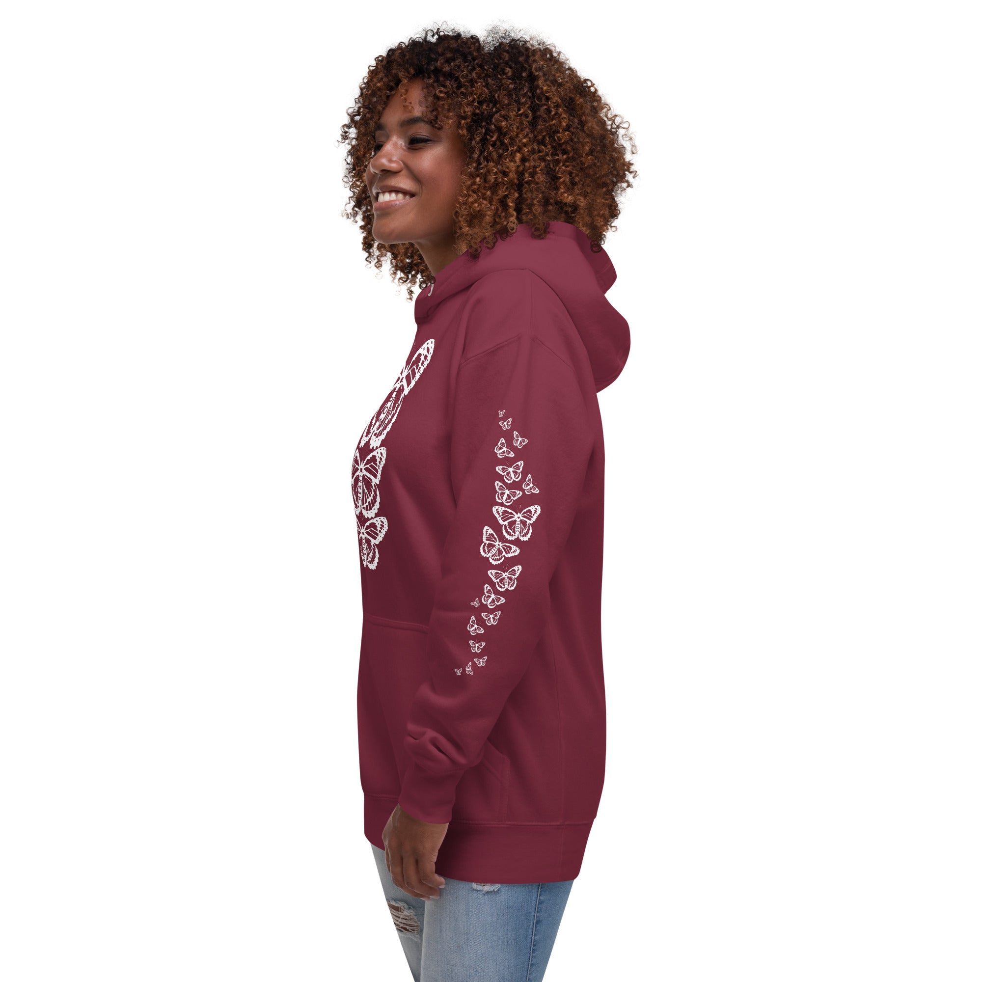 Body Heart & Soul Hoodie | Butterfly Printed Graphic Sweat Shirt | Streetwear Style Attire | Cozy Women's Fashion Fleece