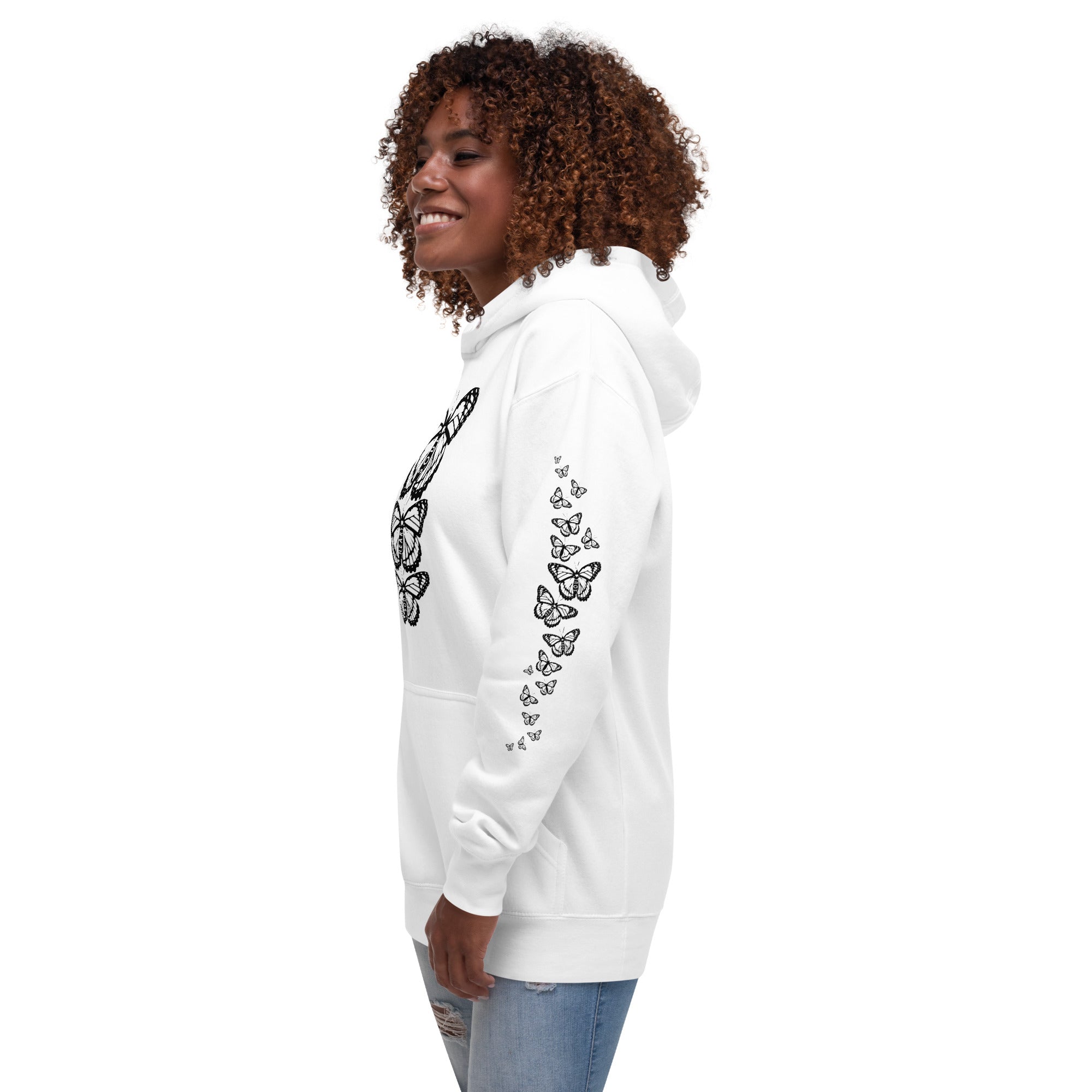 Body Heart & Soul Hoodie | Butterfly Printed Graphic Sweat Shirt | Streetwear Style Attire | Cozy Women's Fashion Fleece