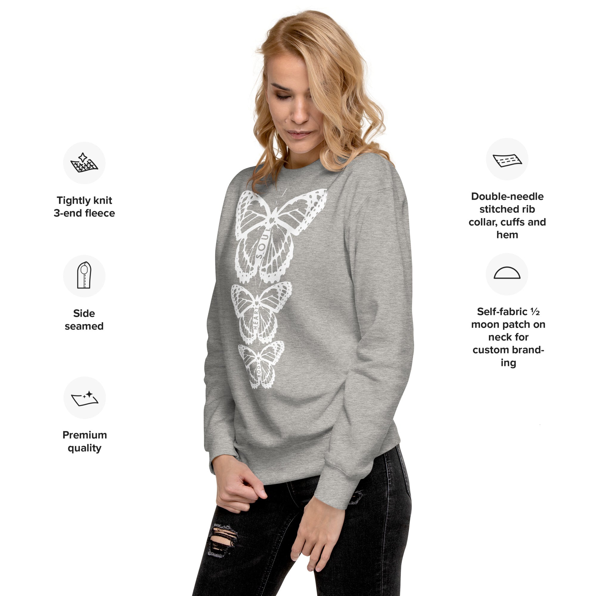 Body Heart & Soul Sweatshirt | Butterfly Printed Graphic Shirt | Streetwear Style Attire | Cozy Women's Fashion Fleece