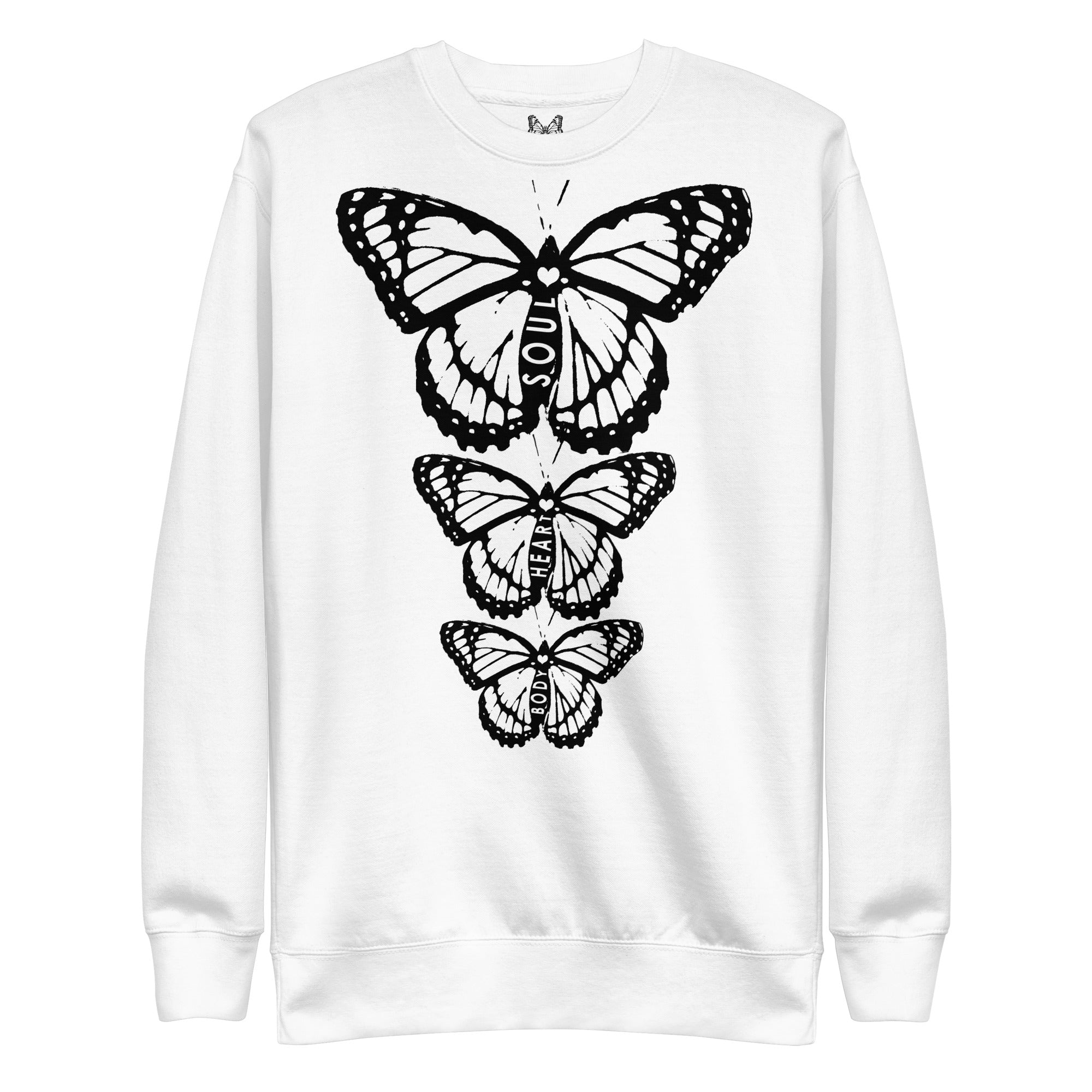 Body Heart & Soul Sweatshirt | Butterfly Printed Graphic Shirt | Streetwear Style Attire | Cozy Women's Fashion Fleece